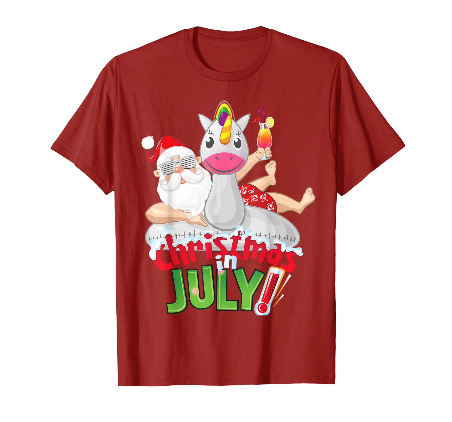 Funny Christmas in July Shirt Summer Unicorn Float Xmas T-Shirt for Men Women Kids