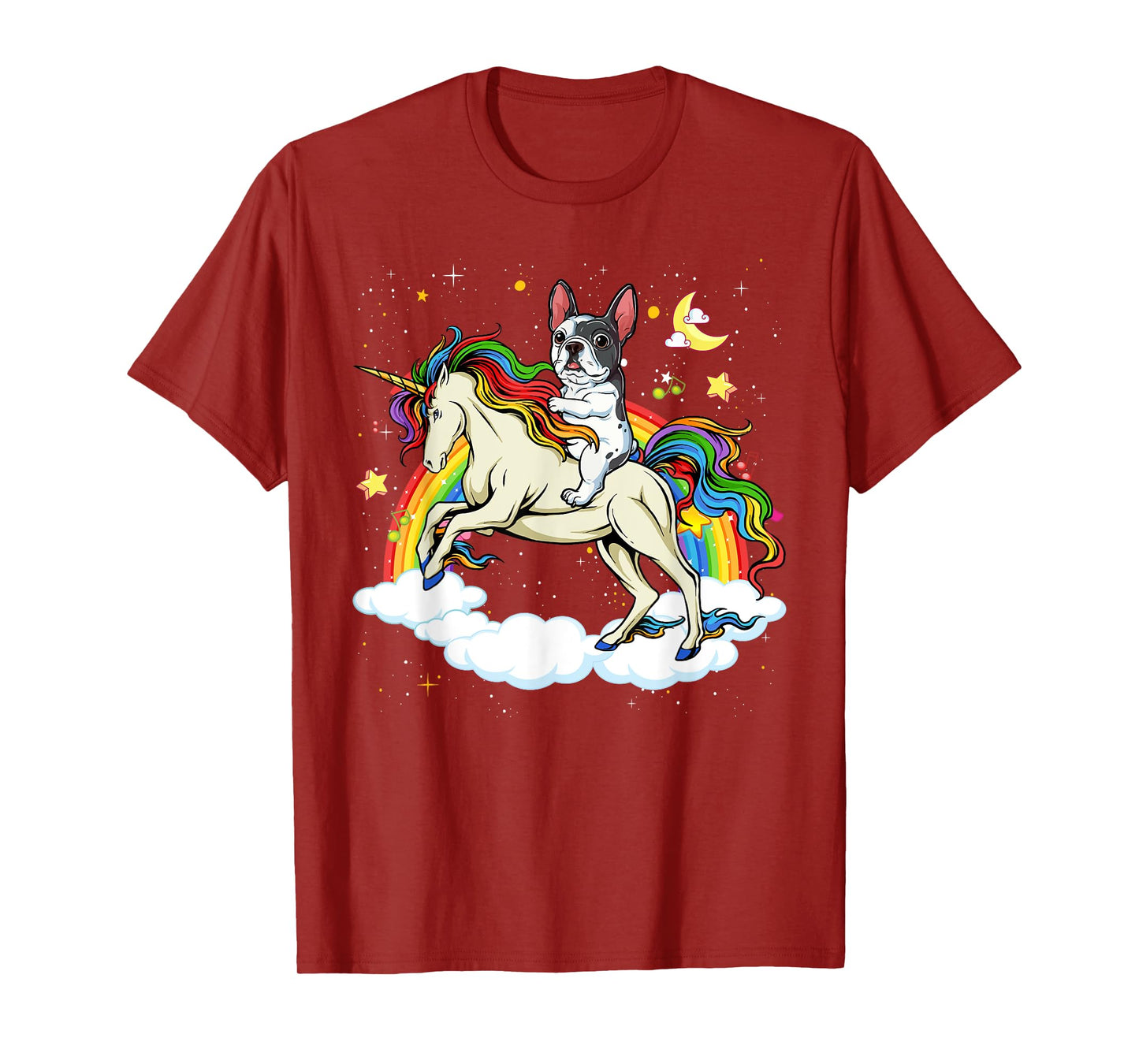 Boston Terrier Riding Unicorn Gifts Boys Girls Kids Rainbow T-Shirt