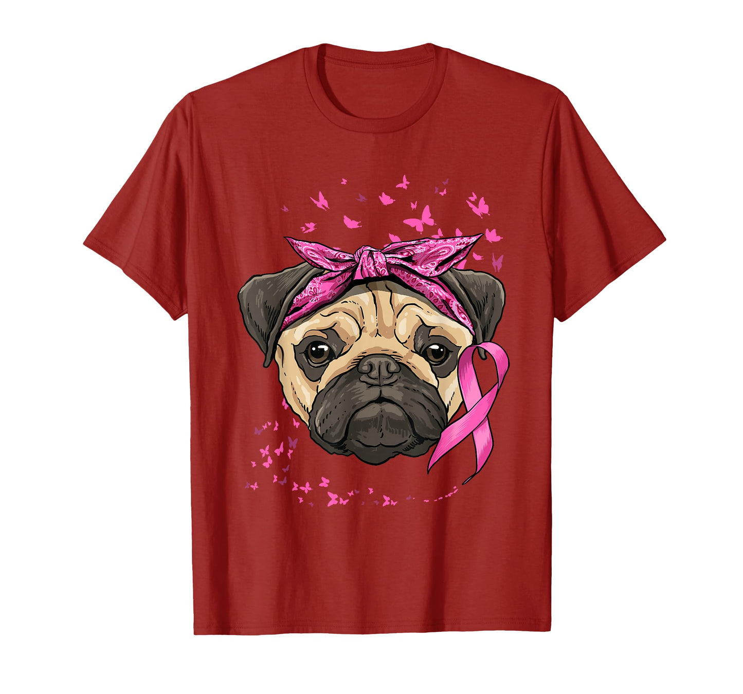 Breast Cancer Awareness Pug Dog Pink Ribbon Cancer Survivor T-Shirt