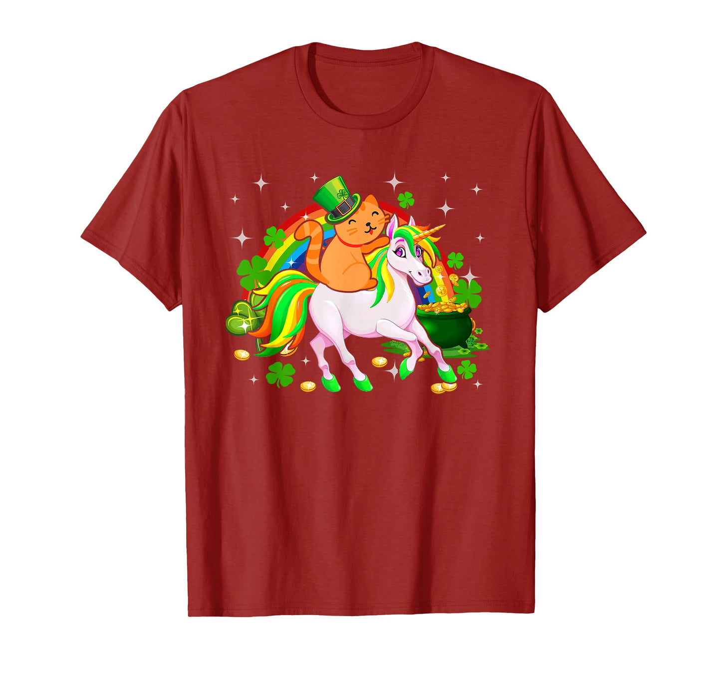 Leprechaun Cat Riding Unicorn Happy St Patrick's Day Gifts T-Shirt for Men Women Kids