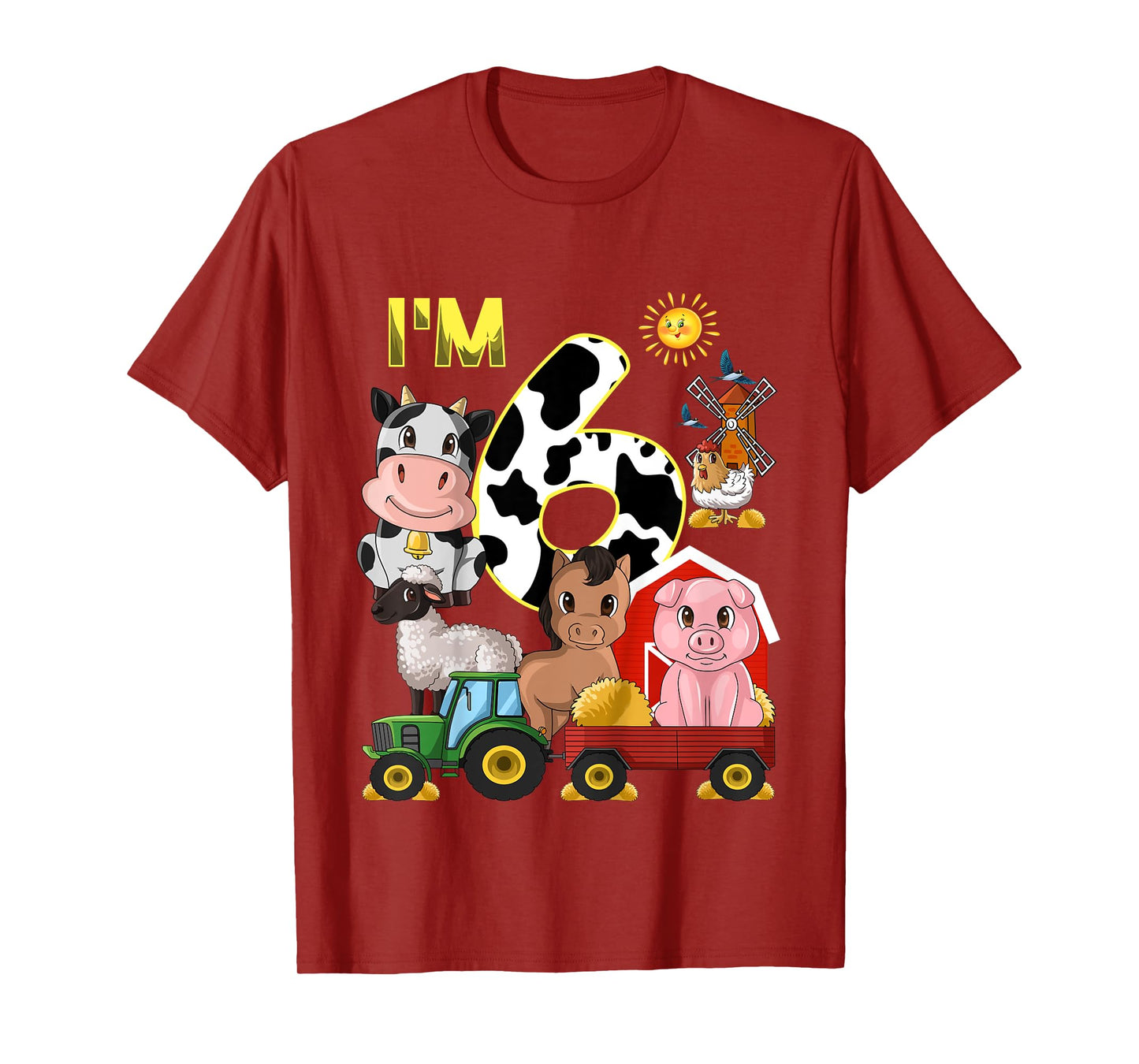 Kids Farm Animals Tractor 6th Birthday 6 Year Old Birthday Party T-Shirt