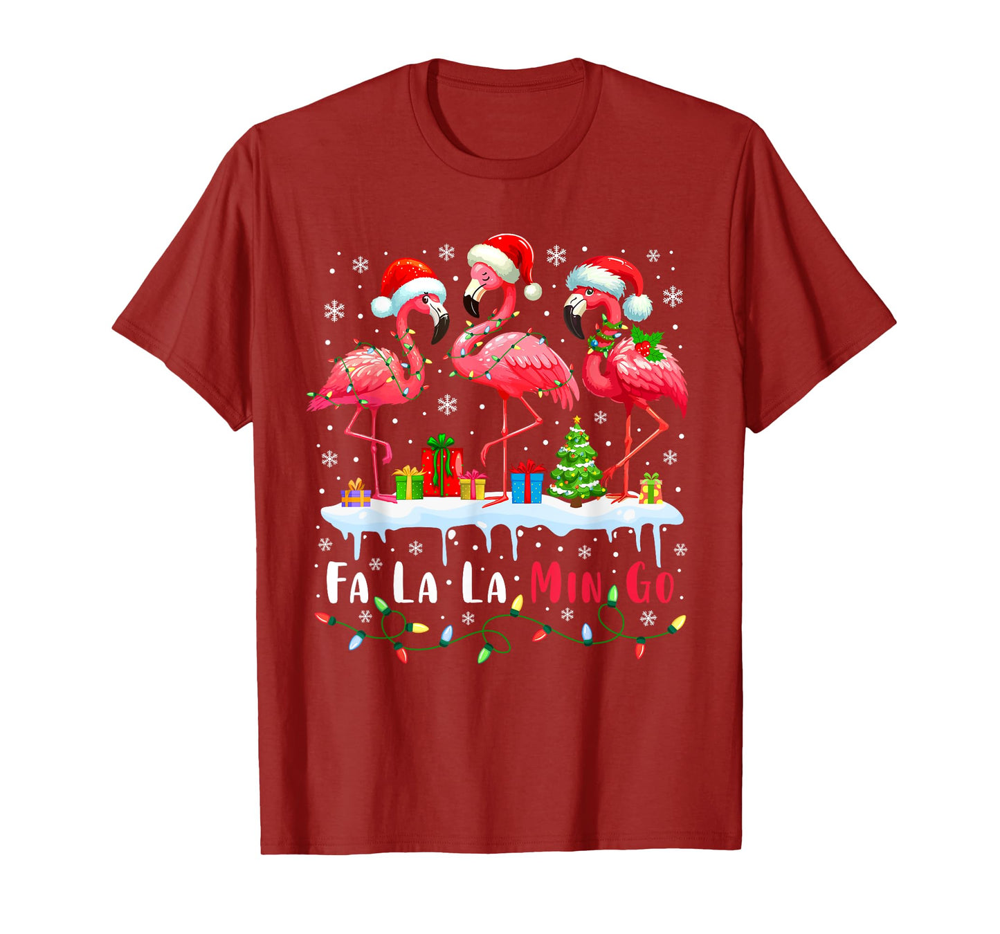 Fa La La Mingo Flamingo Christmas Tropical Xmas Tree Lights T-Shirt
