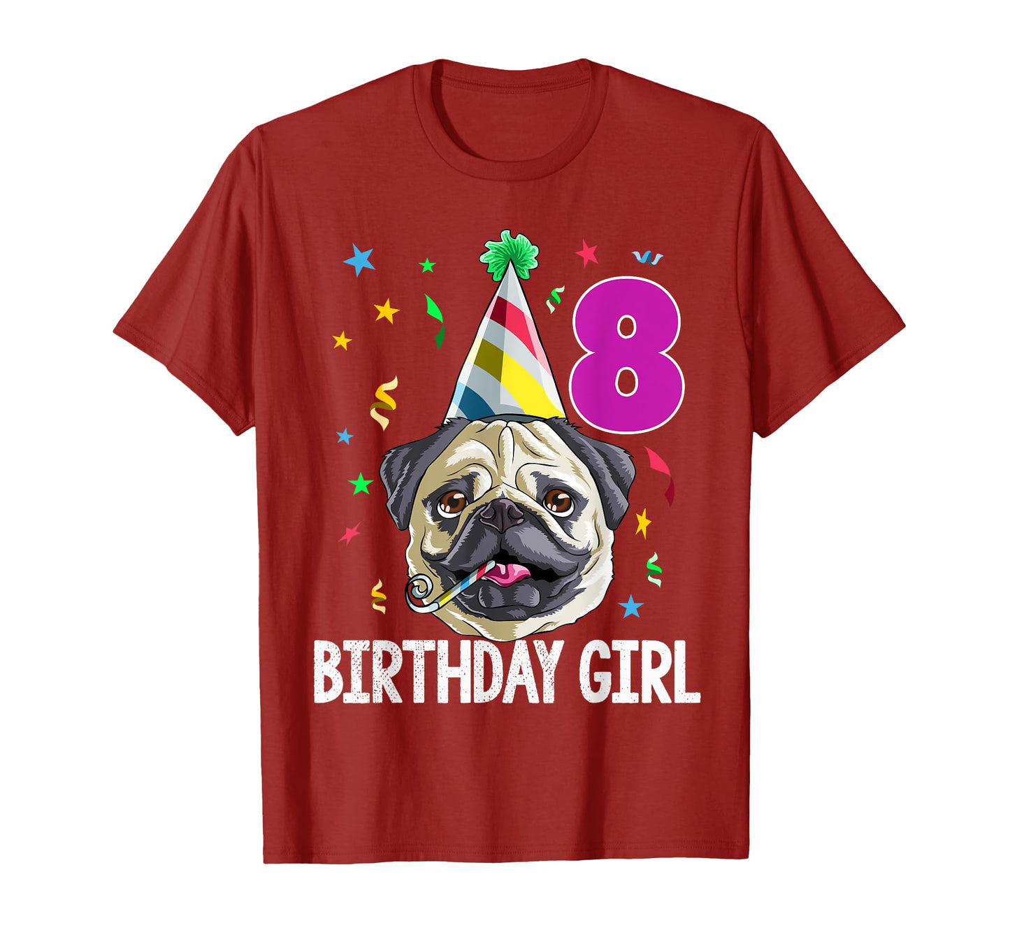 Pug Birthday Girl 8th 8 T Shirt Kids Girls Gift Idea Party T-Shirt