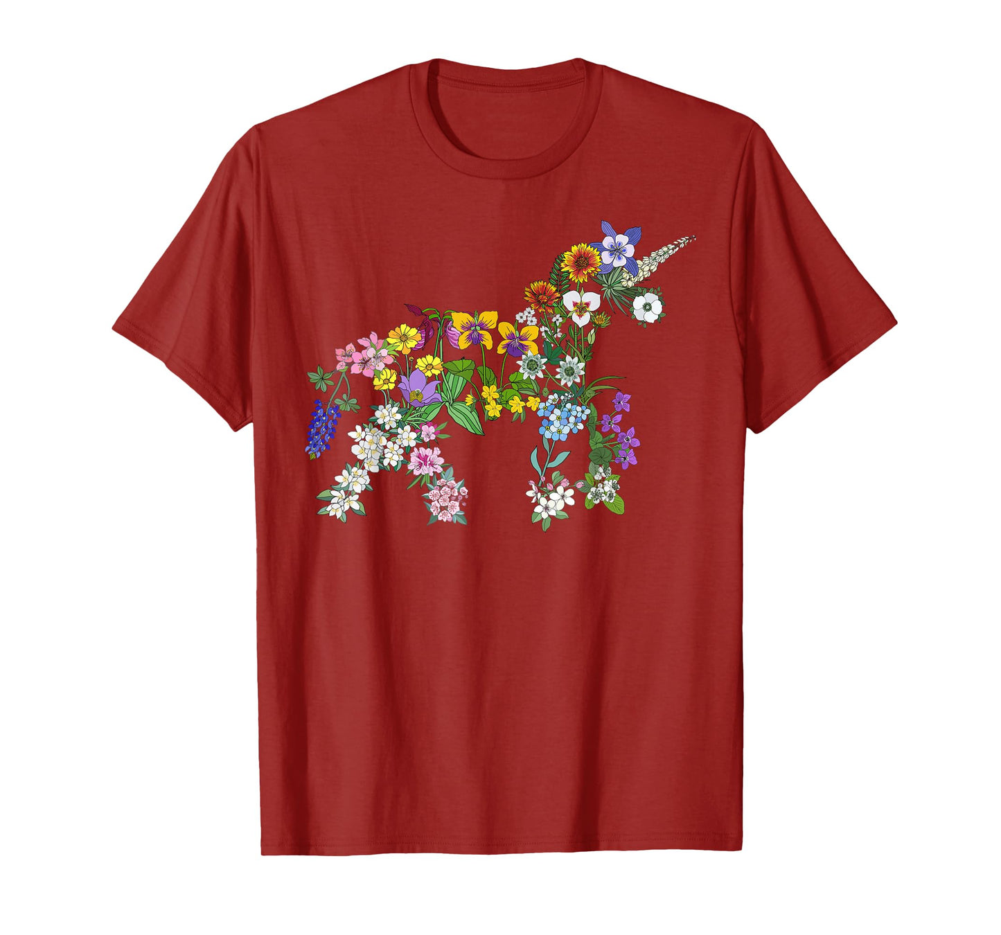Floral Unicorn Wildflowers Flower Unicorn Shape Graphic Tee T-Shirt