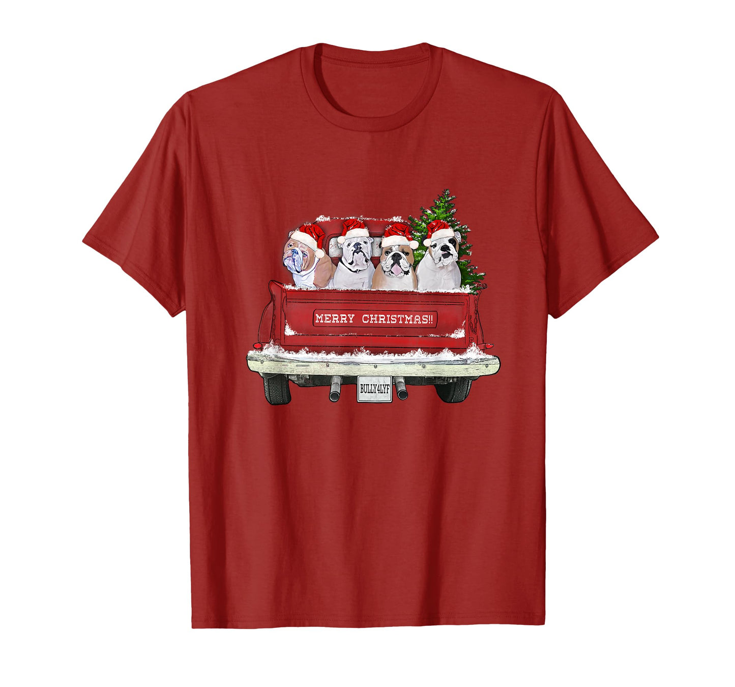 English Bulldogs Vintage Farm Truck Christmas T-Shirt