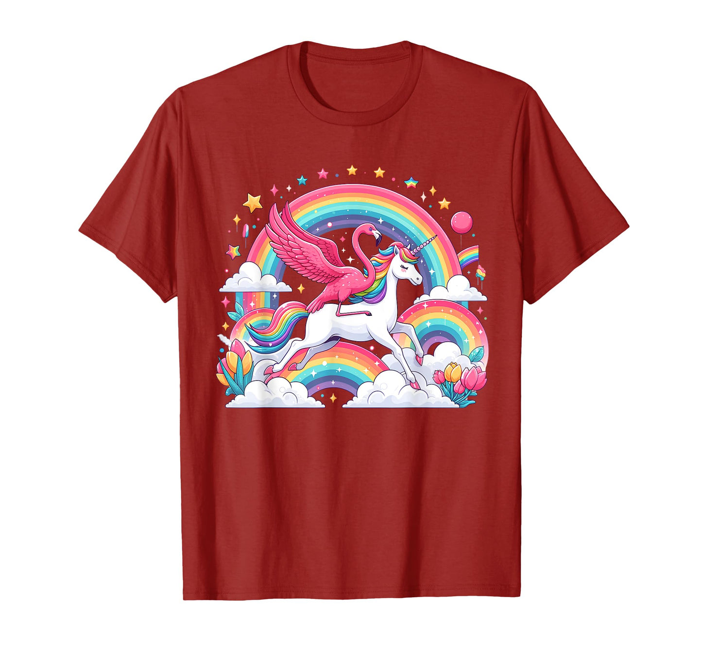 Flamingo Riding Unicorn Galaxy Rainbow Lover Girl Women T-Shirt