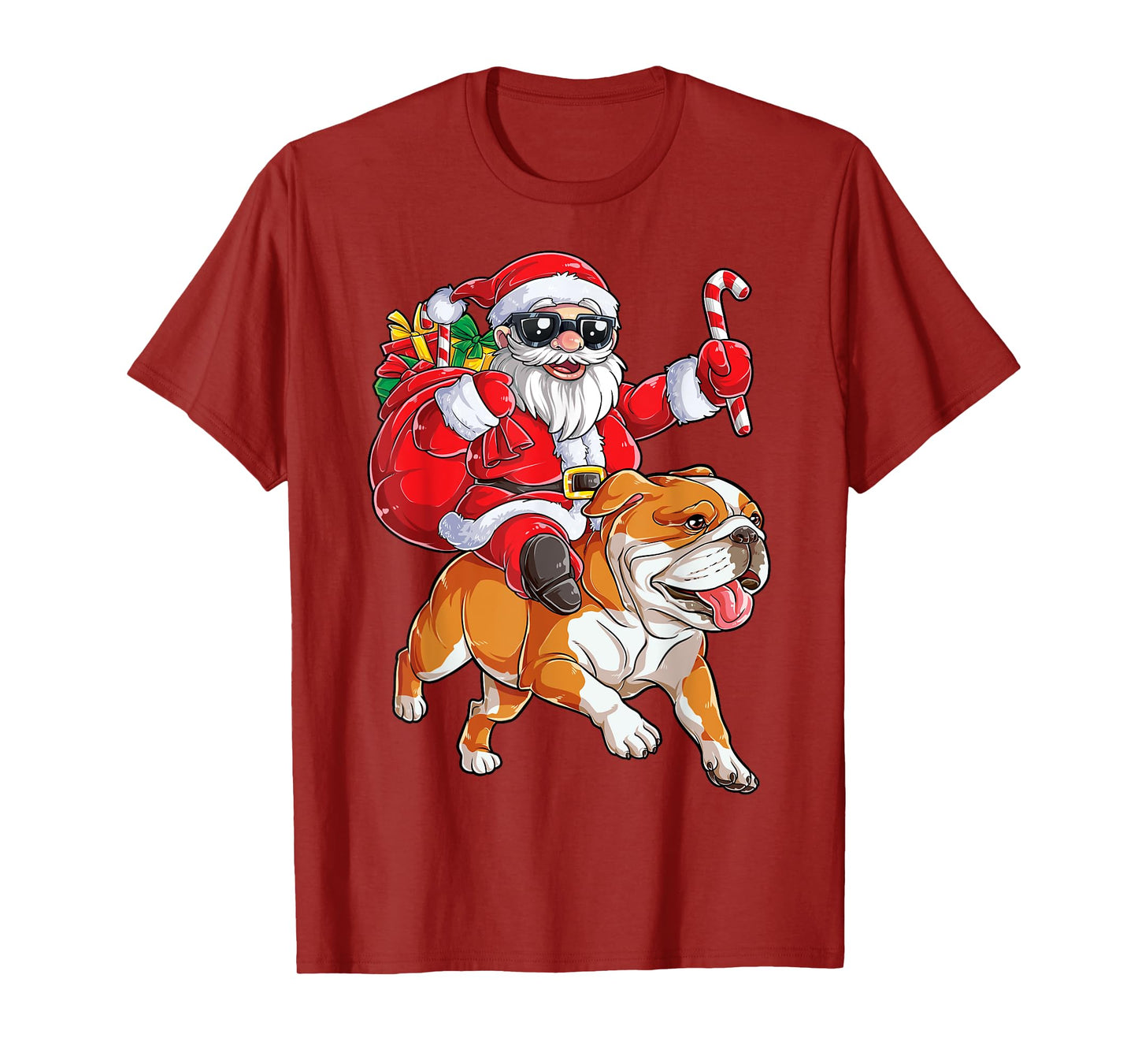 Christmas Santa Claus Riding English Bulldog Xmas Boys Dog T-Shirt