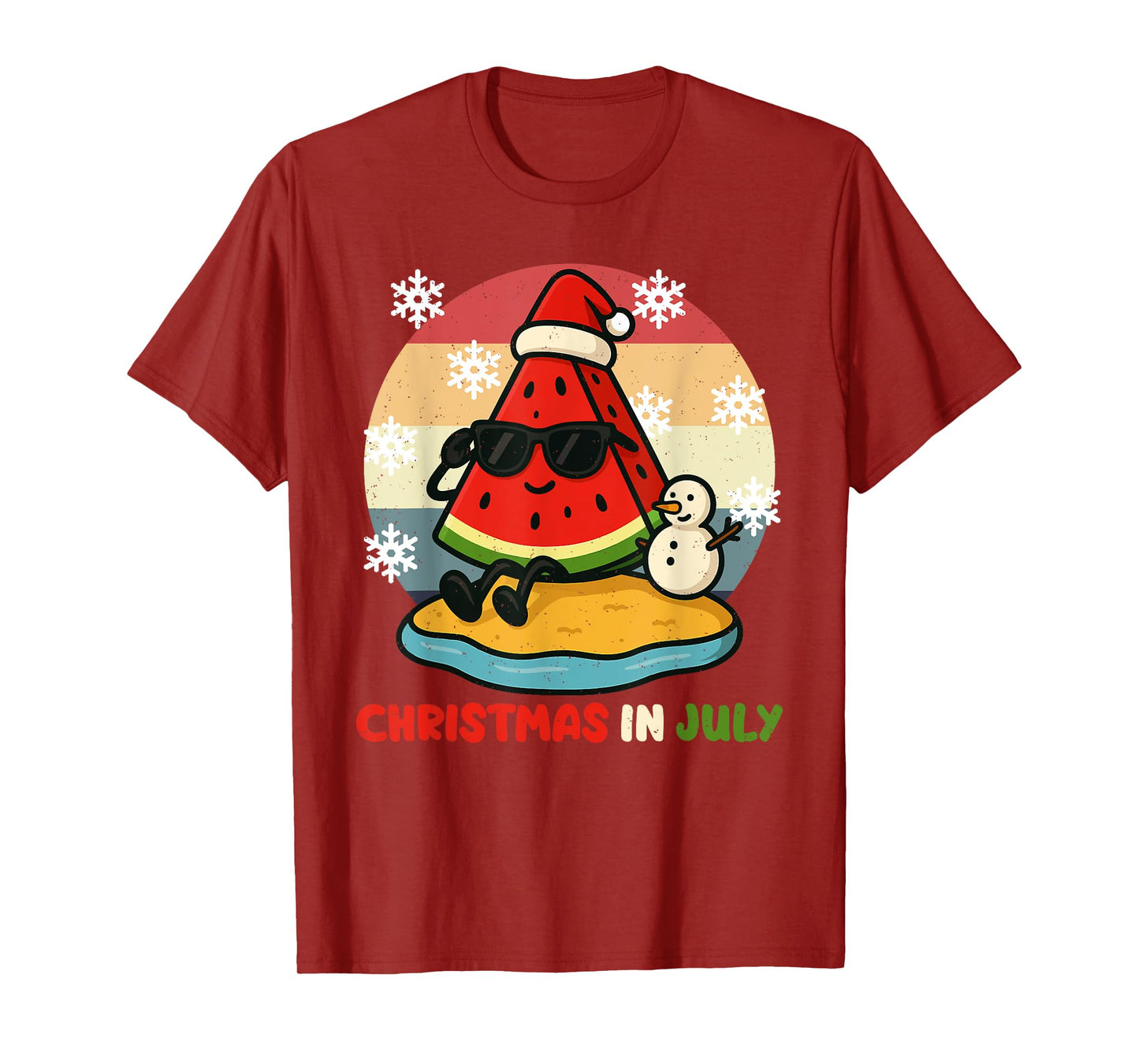 Watermelon Santa Hat Snowman Christmas In July Summer X-mas T-Shirt