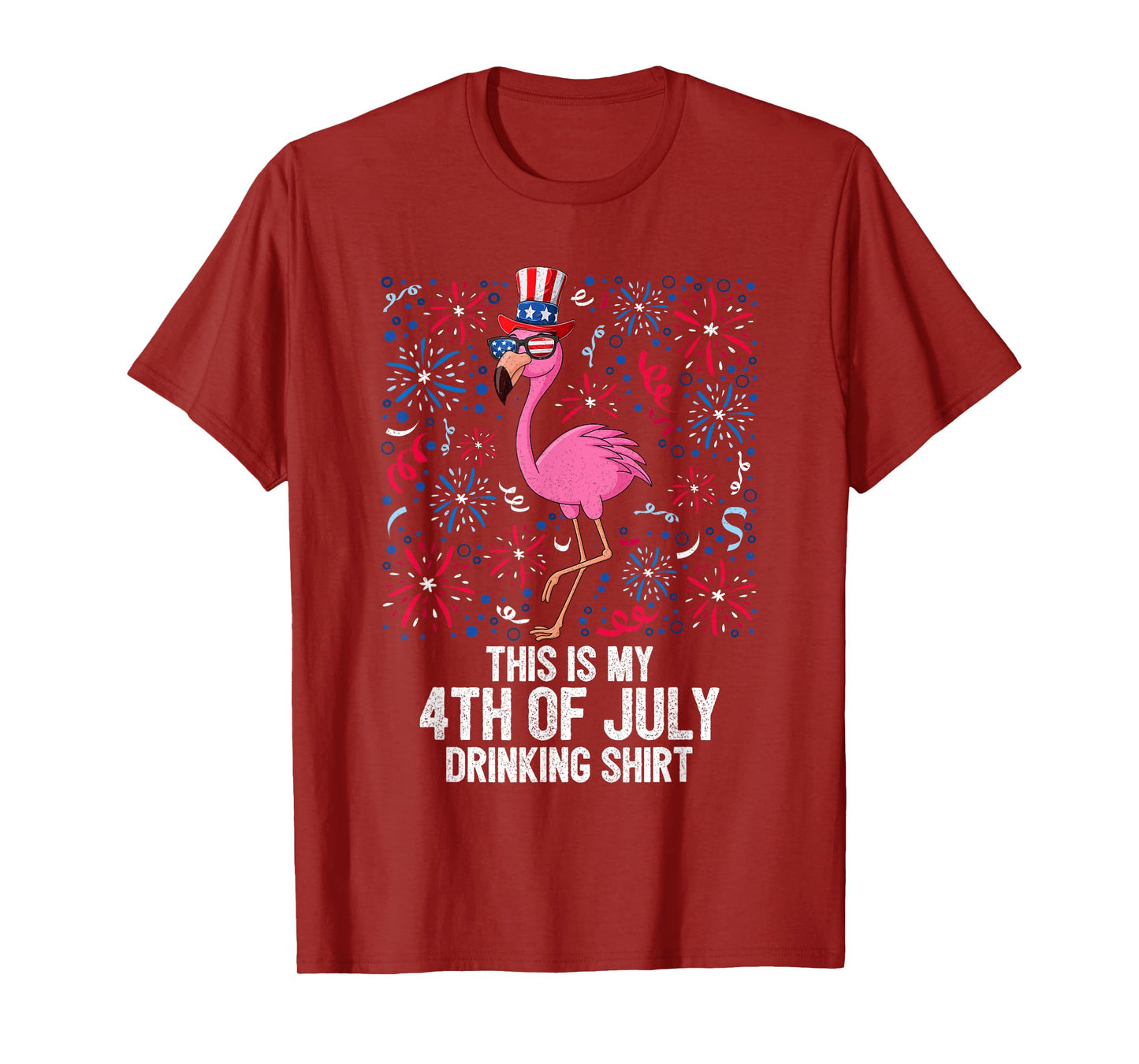 This Is My 4th Of July Drinking Shirt Flamingo American Flag T-Shirt