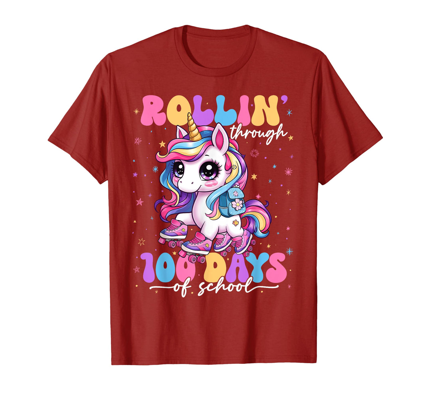 Rollin' Through 100 Days Of School 100th Day Unicorn Teacher T-Shirt