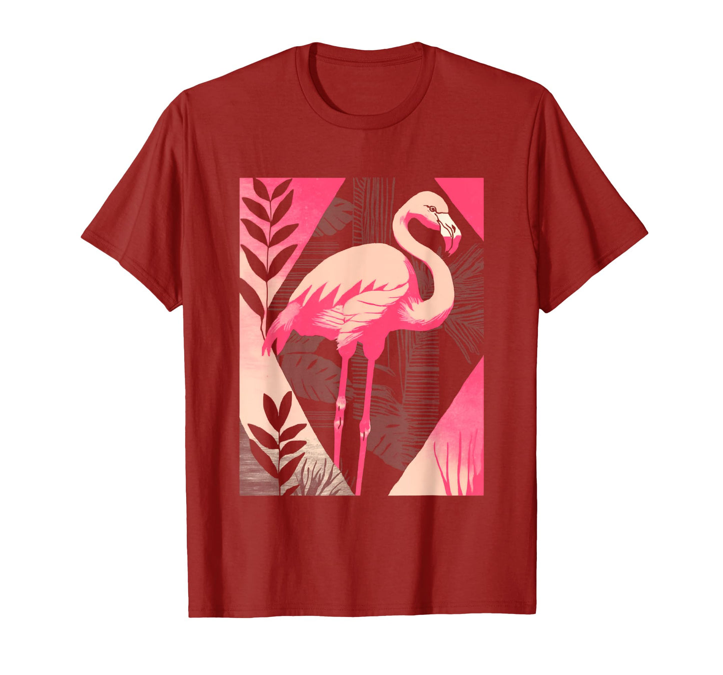 Palm Fronds Art Deco Retro Tropical Flamingo T-Shirt