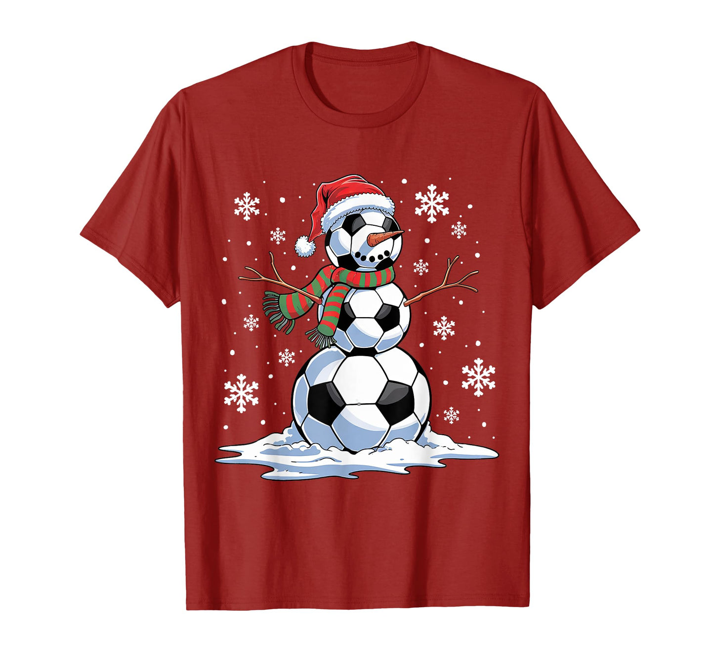 Soccer Snowman Soccer Player Santa Hat Christmas Funny T-Shirt