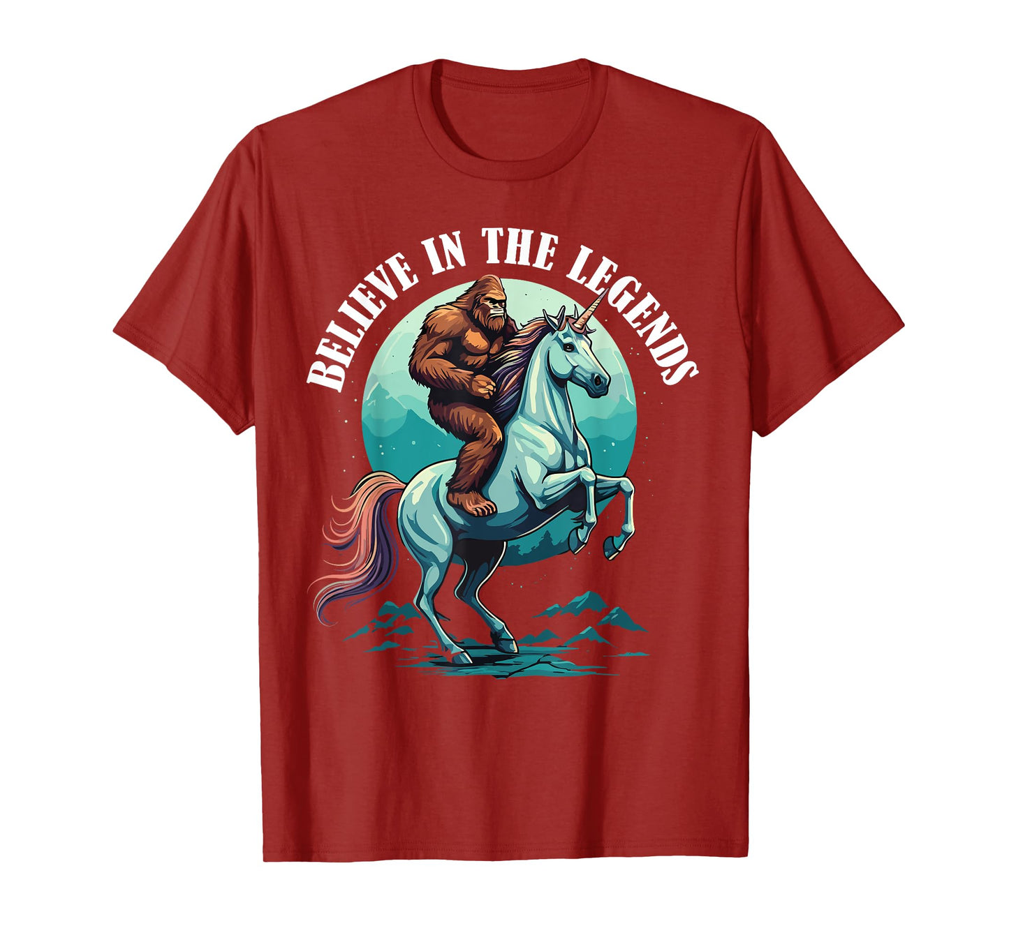 Bigfoot Riding Unicorn Funny Mythical Sasquatch Fantasy T-Shirt