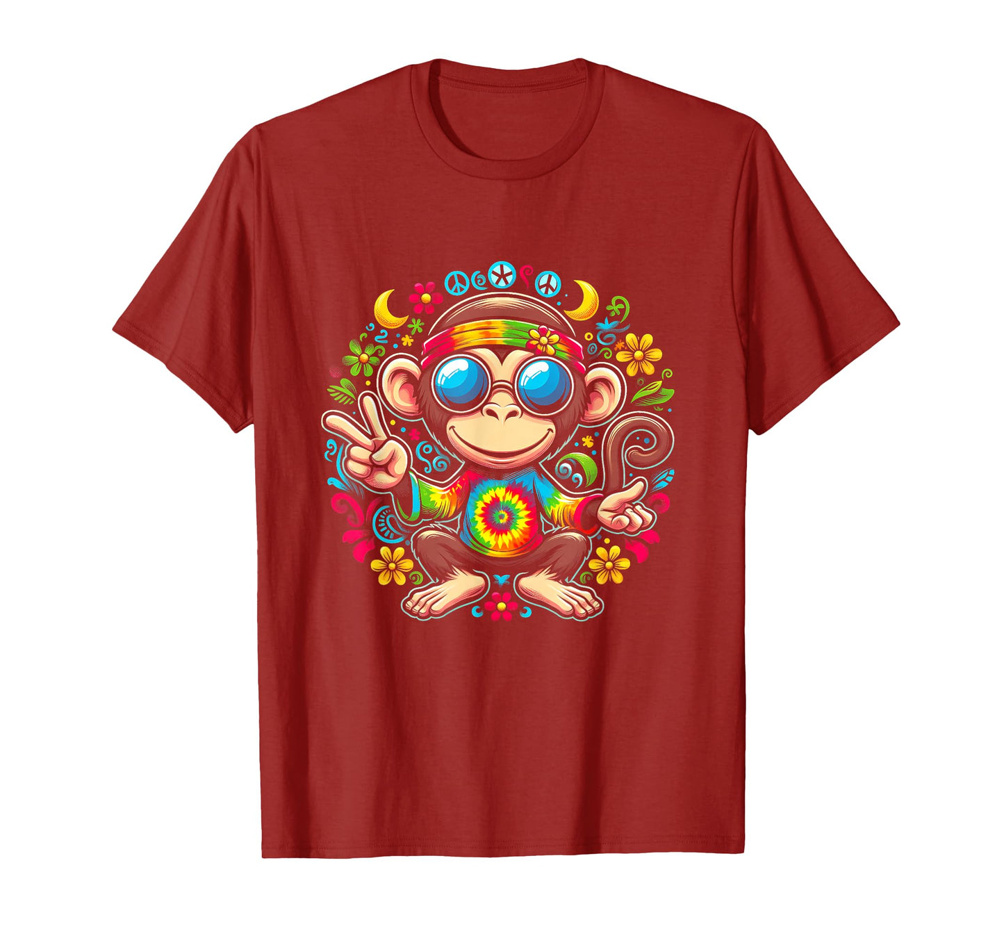 Monkey Peace Sign Tie Dye For Boys And Girl Hippie Colorful T-Shirt