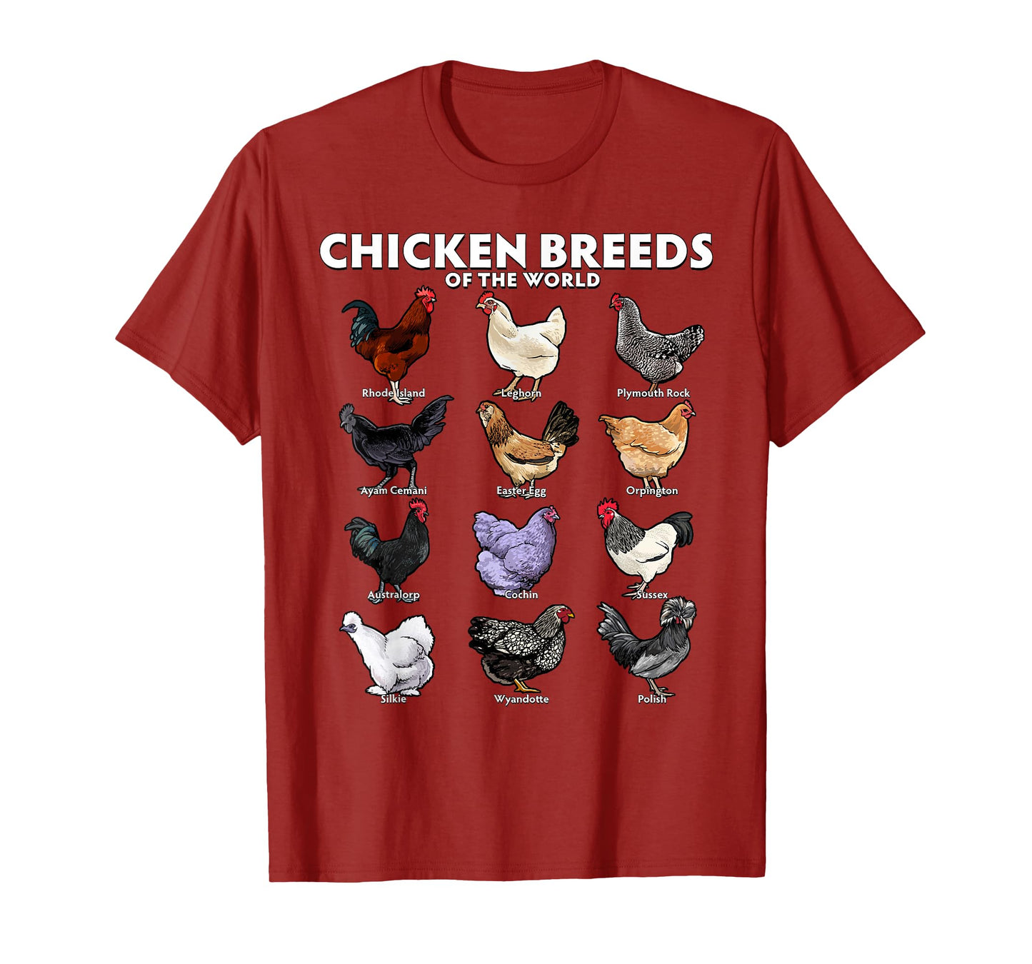 Chicken Breeds of the World Realistic Poultry Farm Chart Art T-Shirt