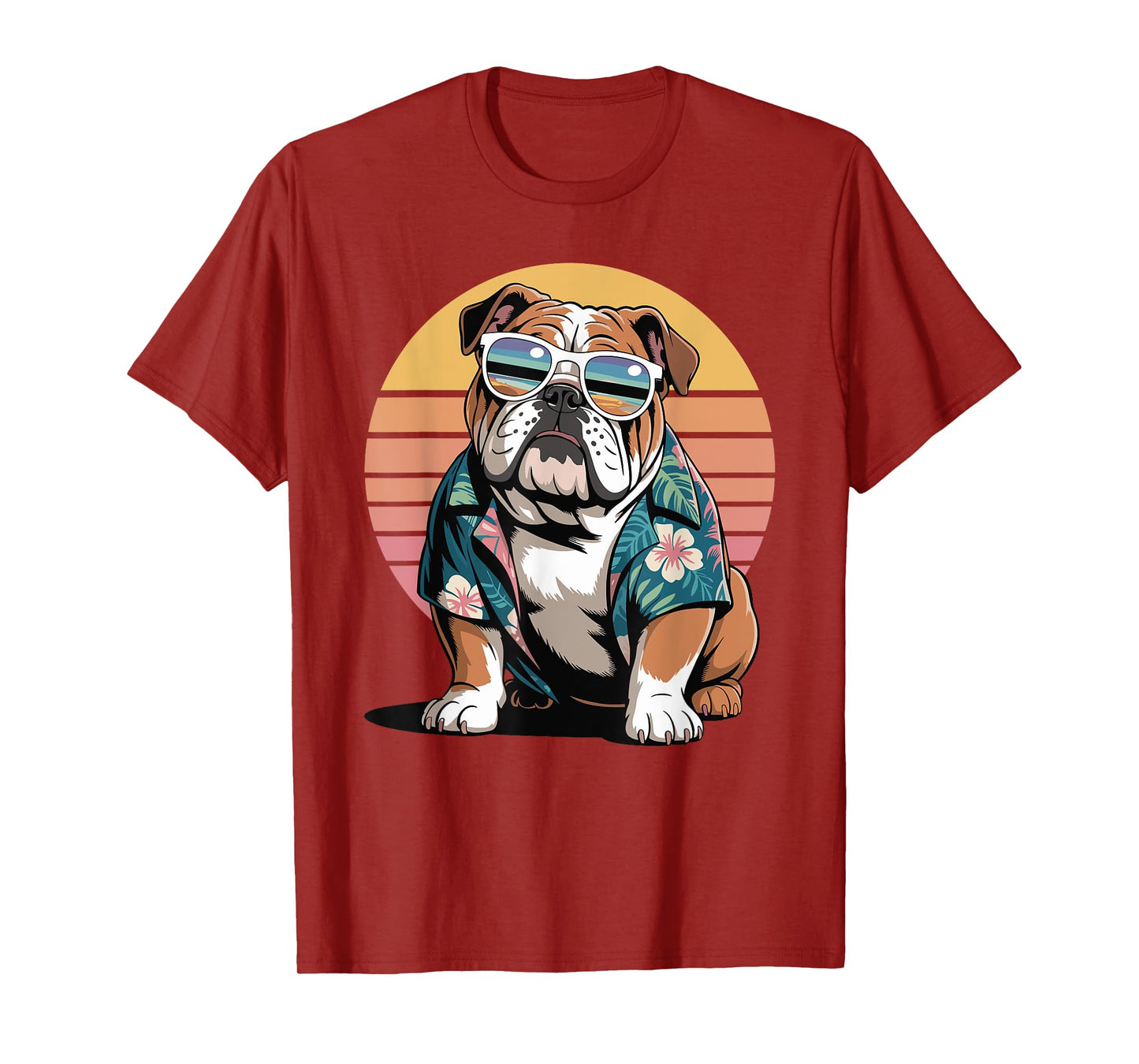 English Bulldog Sunglasses Hawaiian Beach Summer T-Shirt