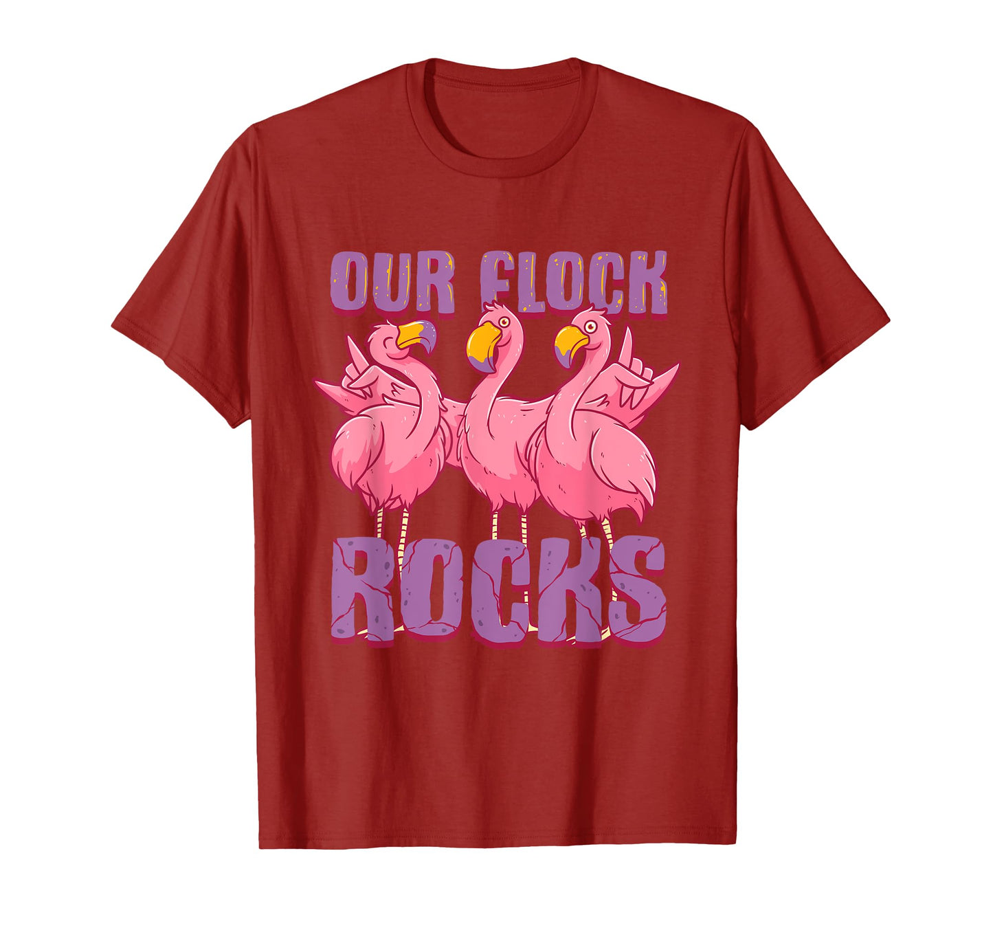 Our Flock Rocks Funny Flamingo Family Vacation Matching T-Shirt