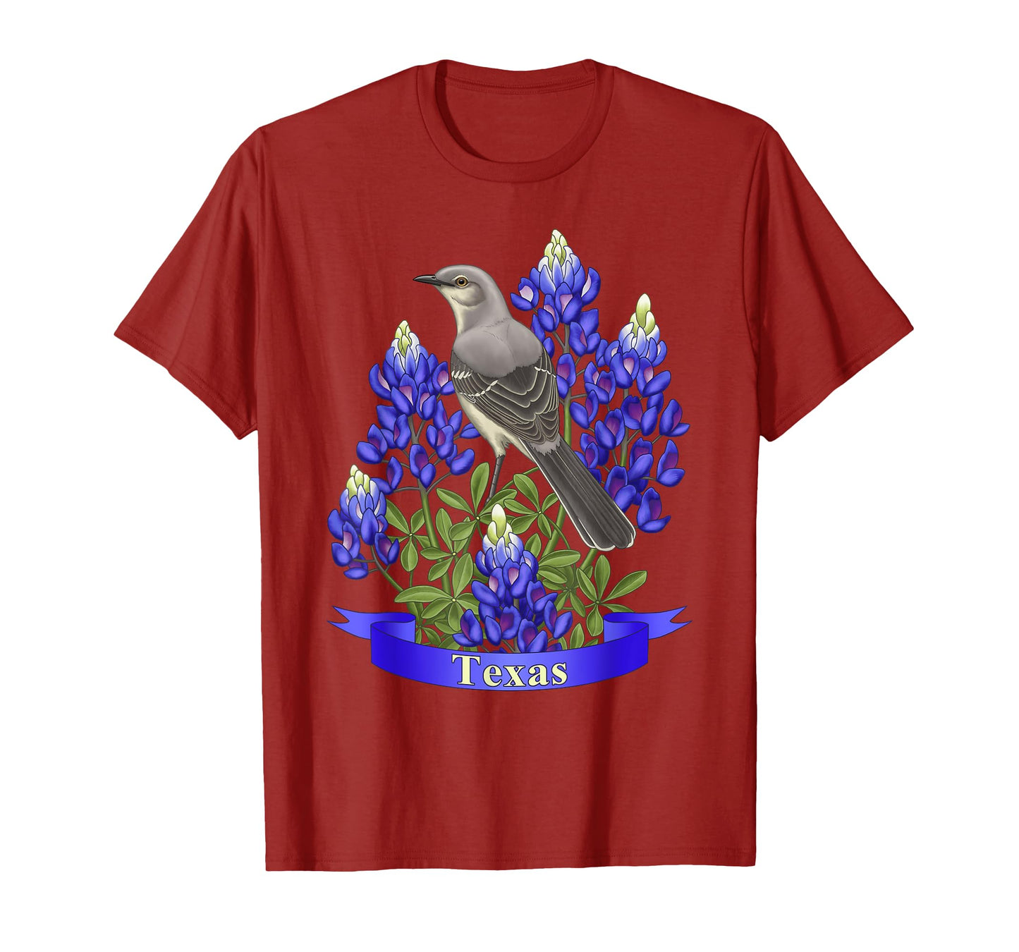 Texas State MockingBird & Purple Bluebonnet Wild Flowers T-Shirt