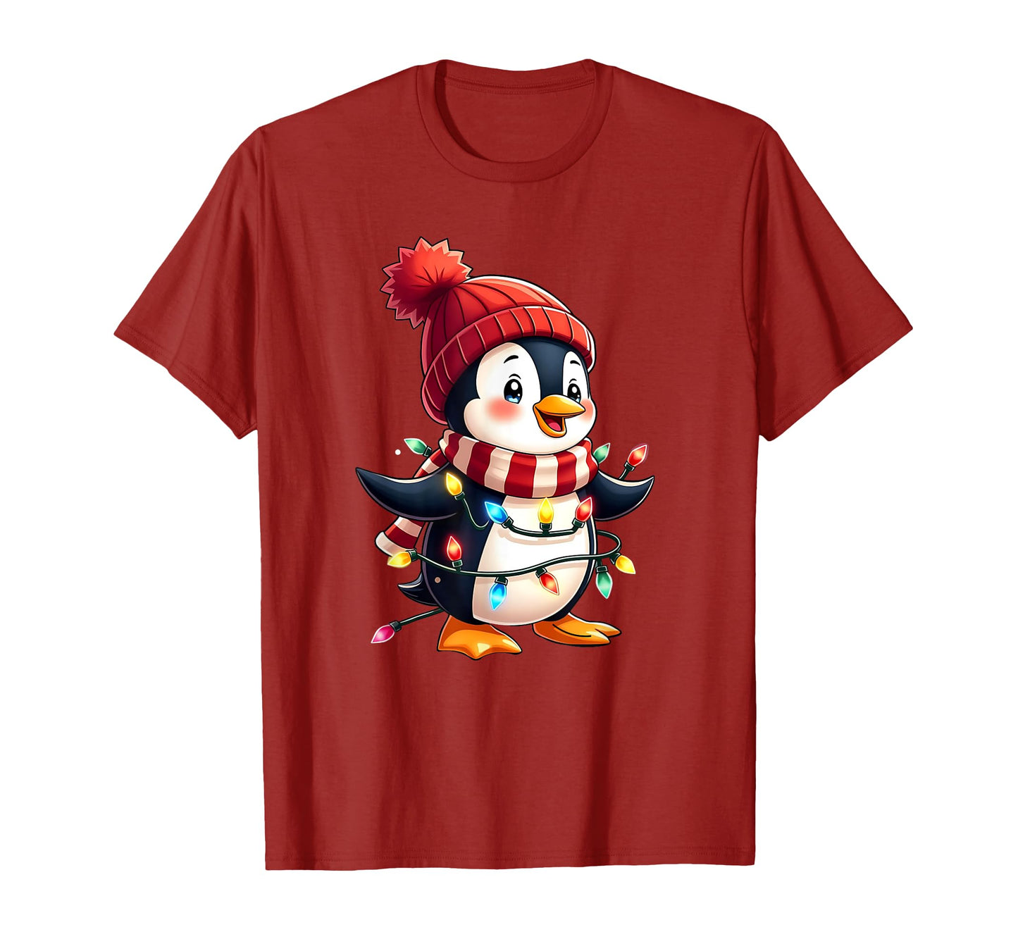 Cute Christmas Penguin Wrapped in Lights Holiday Design T-Shirt
