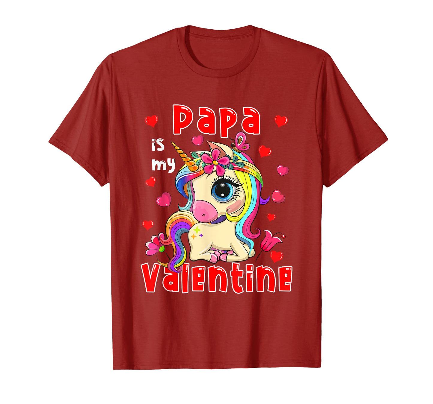 Papa Is My Valentine Cute Floral Unicorn Matching Family T-Shirt