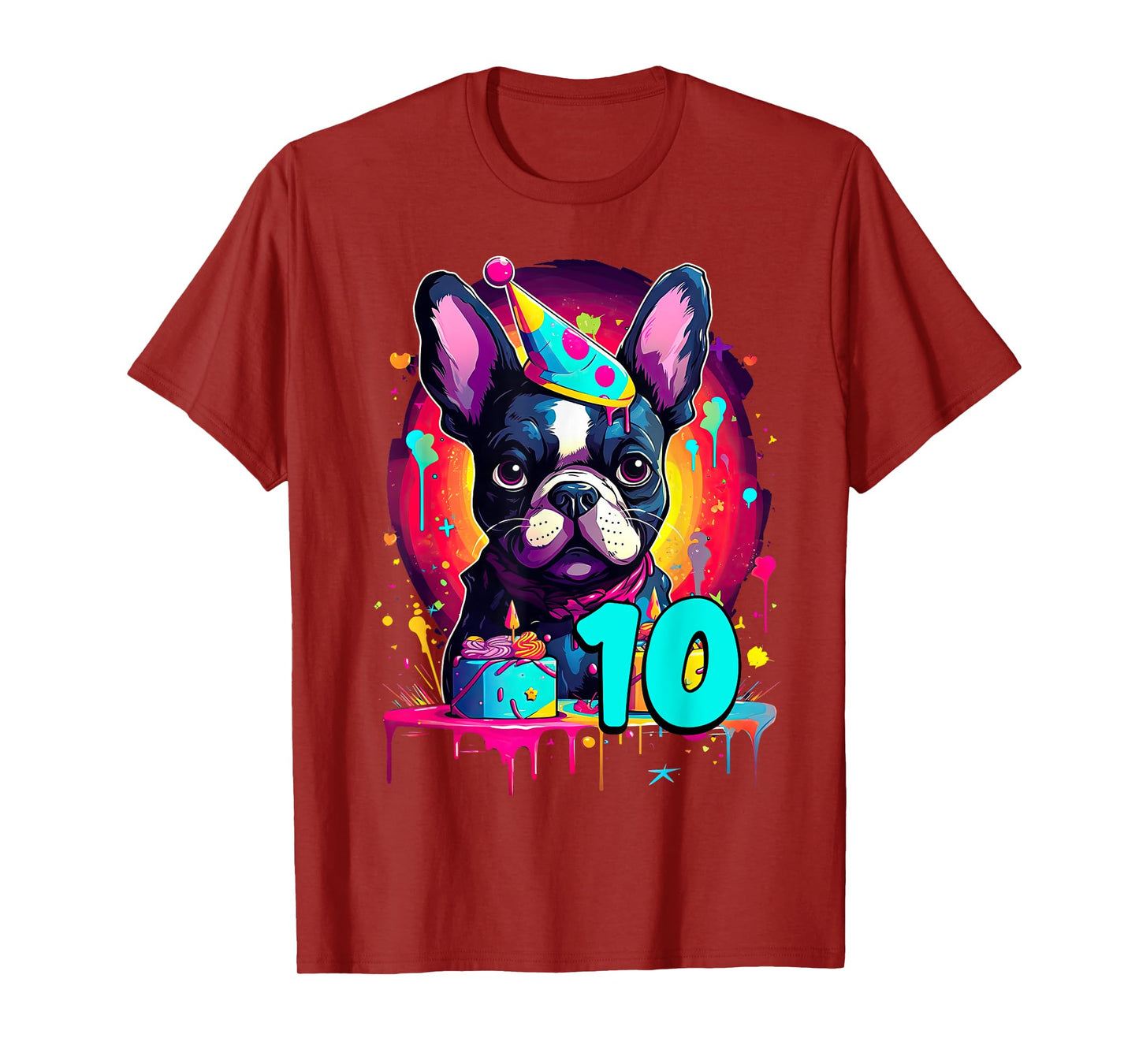 French Bulldog Dog 10th Birthday Themed Party 10 Years Old Men Women Girls Kids T-Shirt