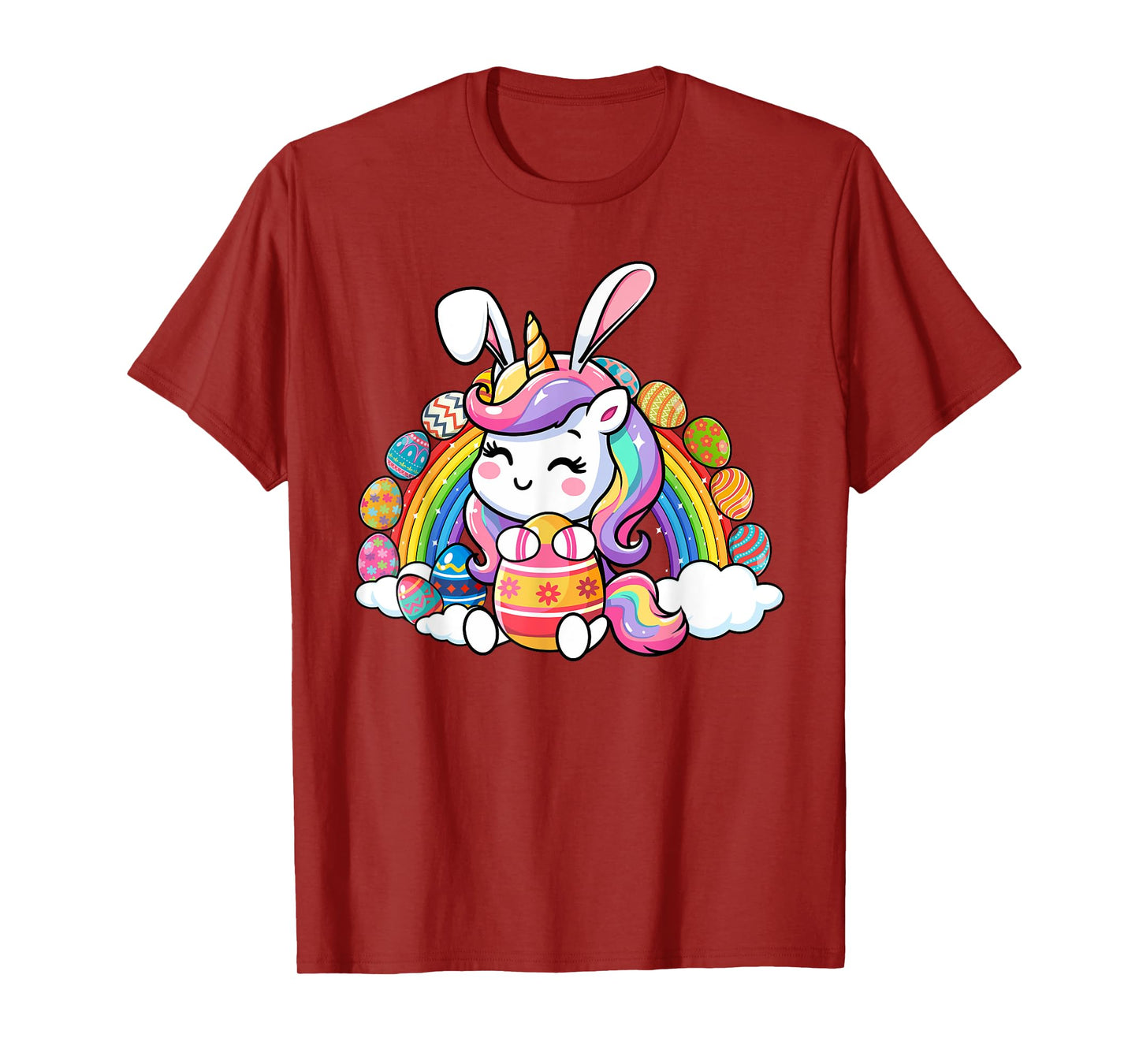 Bunny Unicorn Happy Easter Day Rainbow Egg Boys Girls T-Shirt
