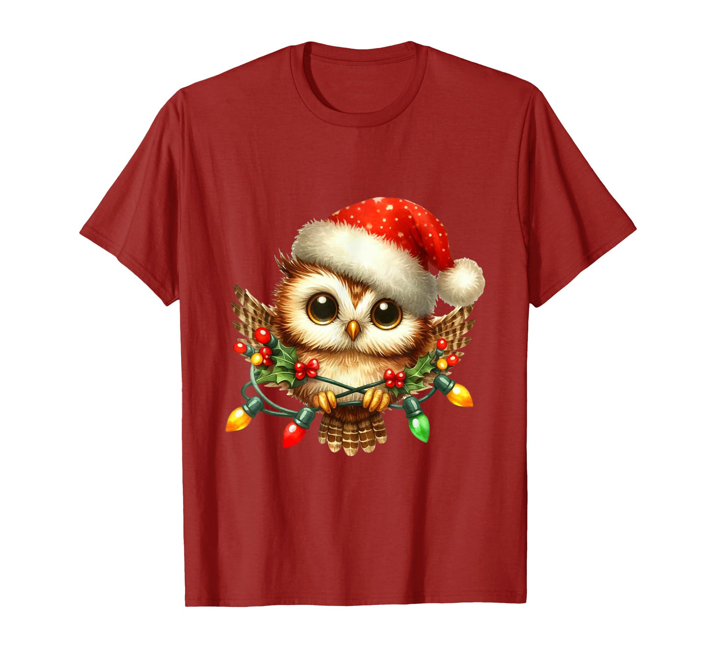 Owl Christmas Lights Santa Hat Xmas Owl Lover T-Shirt