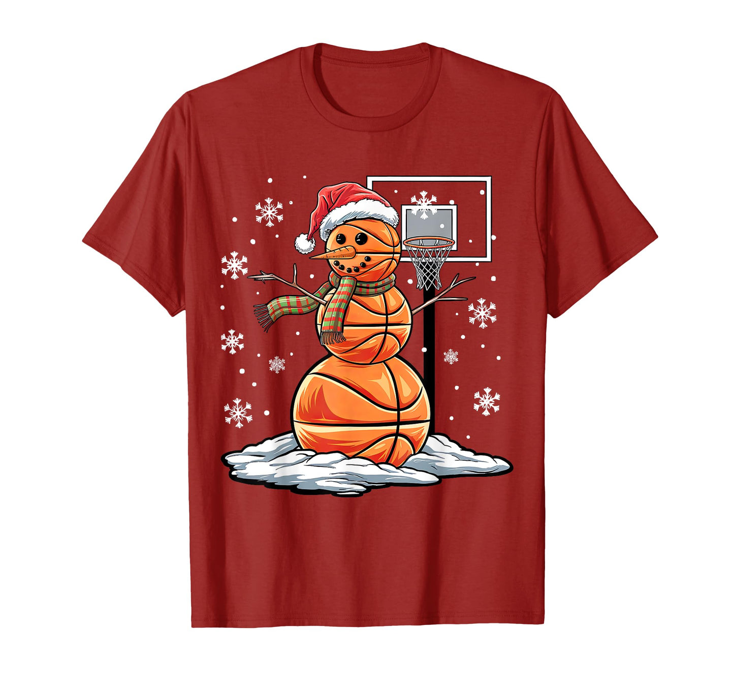 Basketball Snowman Player Santa Hat Christmas Funny T-Shirt