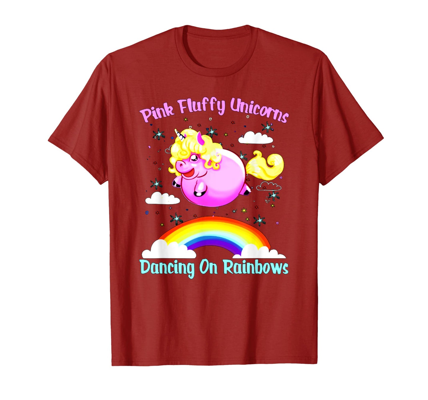 Pink Fluffy Unicorns Dancing On Rainbows T Shirt T-Shirt