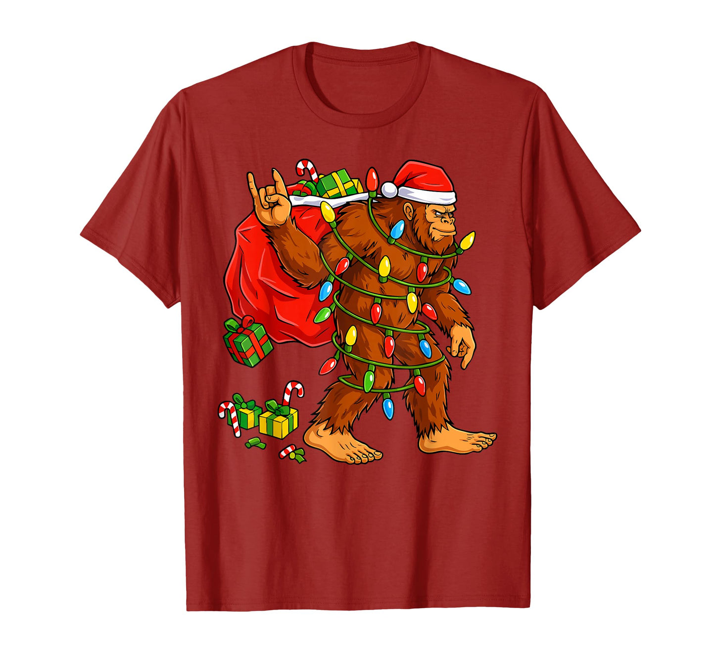 Christmas for Men Boys Bigfoot Sasquatch Lights Sasquax T-Shirt