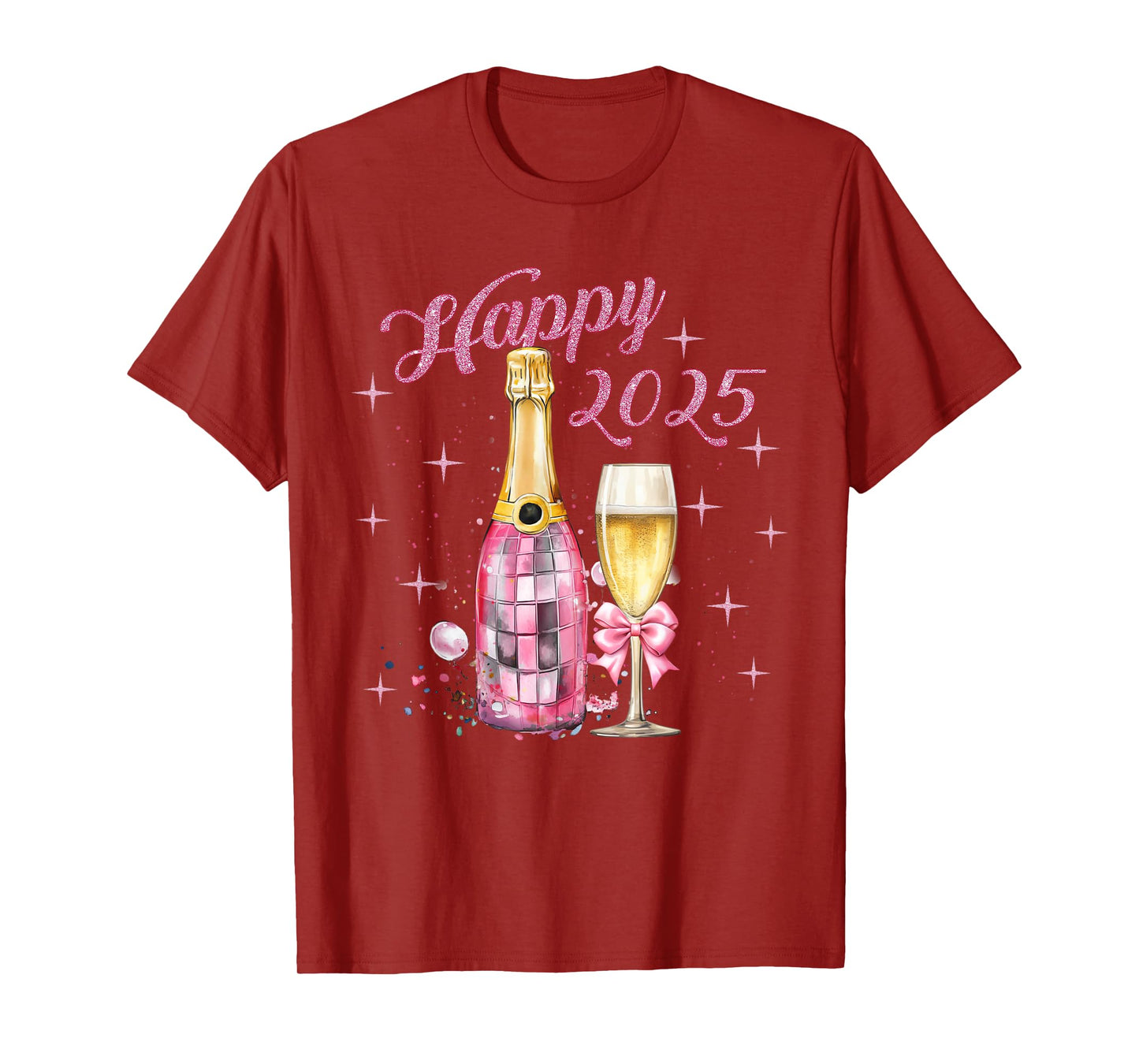 Pink Happy New Year 2025 Girly Pajama Disco Balls Outfits T-Shirt