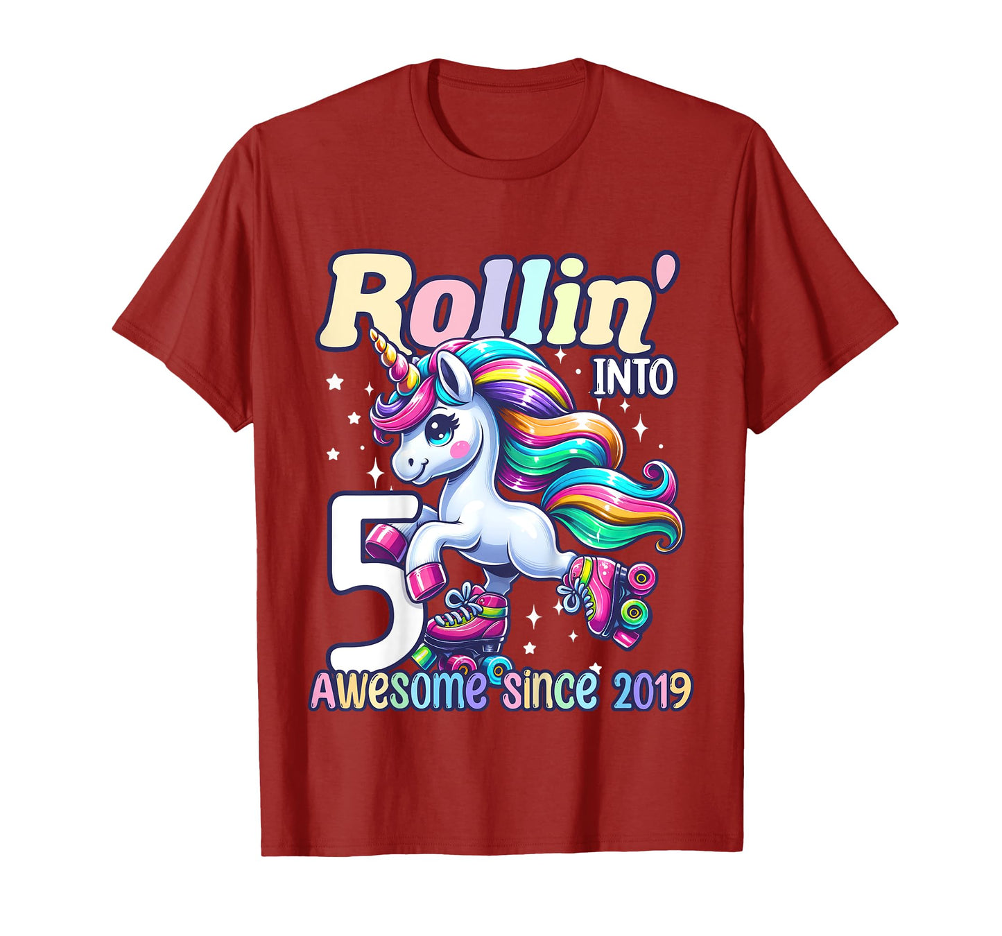 Kids Unicorn 5th Birthday 5 Year Old Roller Skate Party Girls T-Shirt