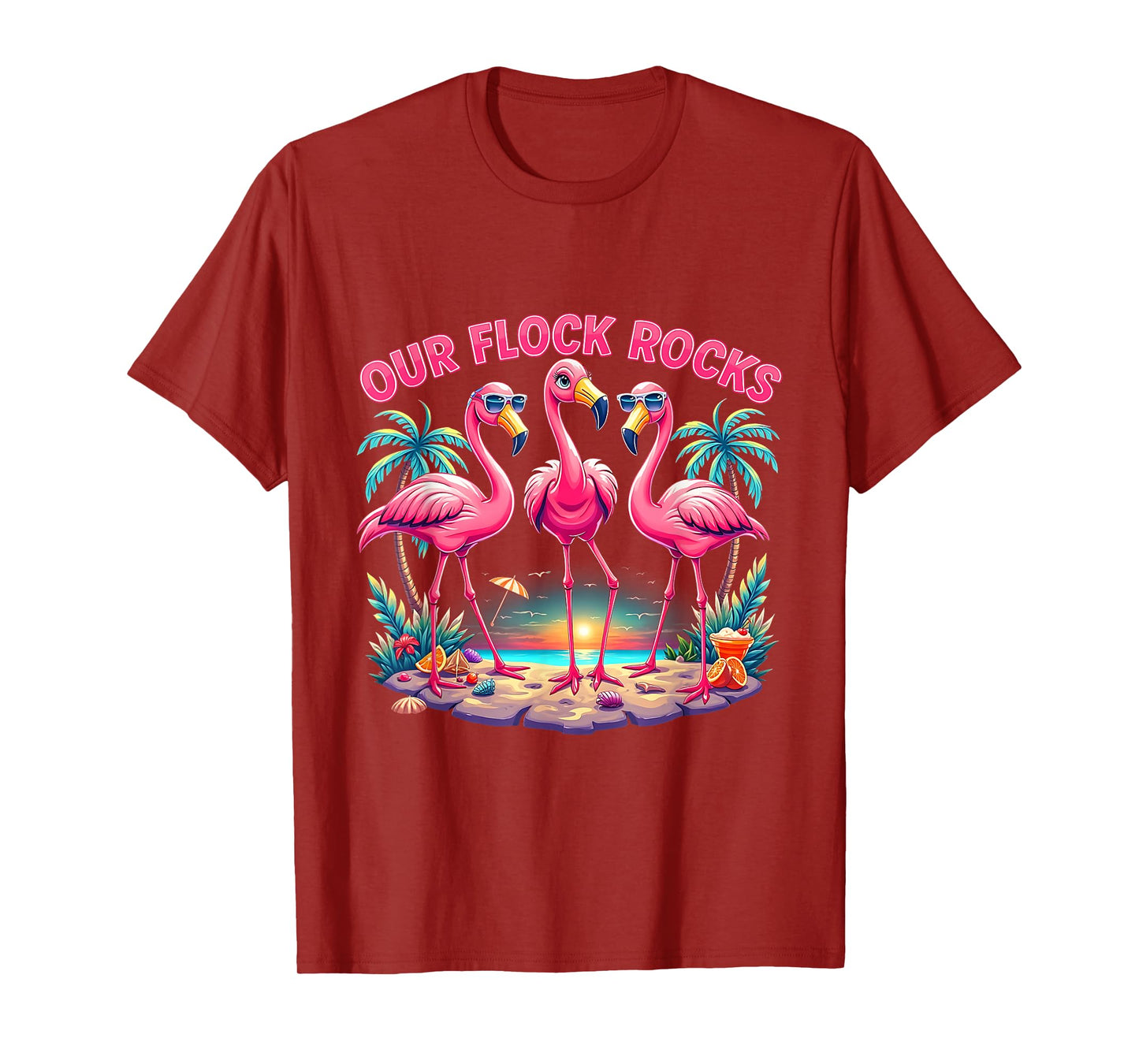 Family Matching Our Flock Rocks Flamingo Summer Vacation T-Shirt