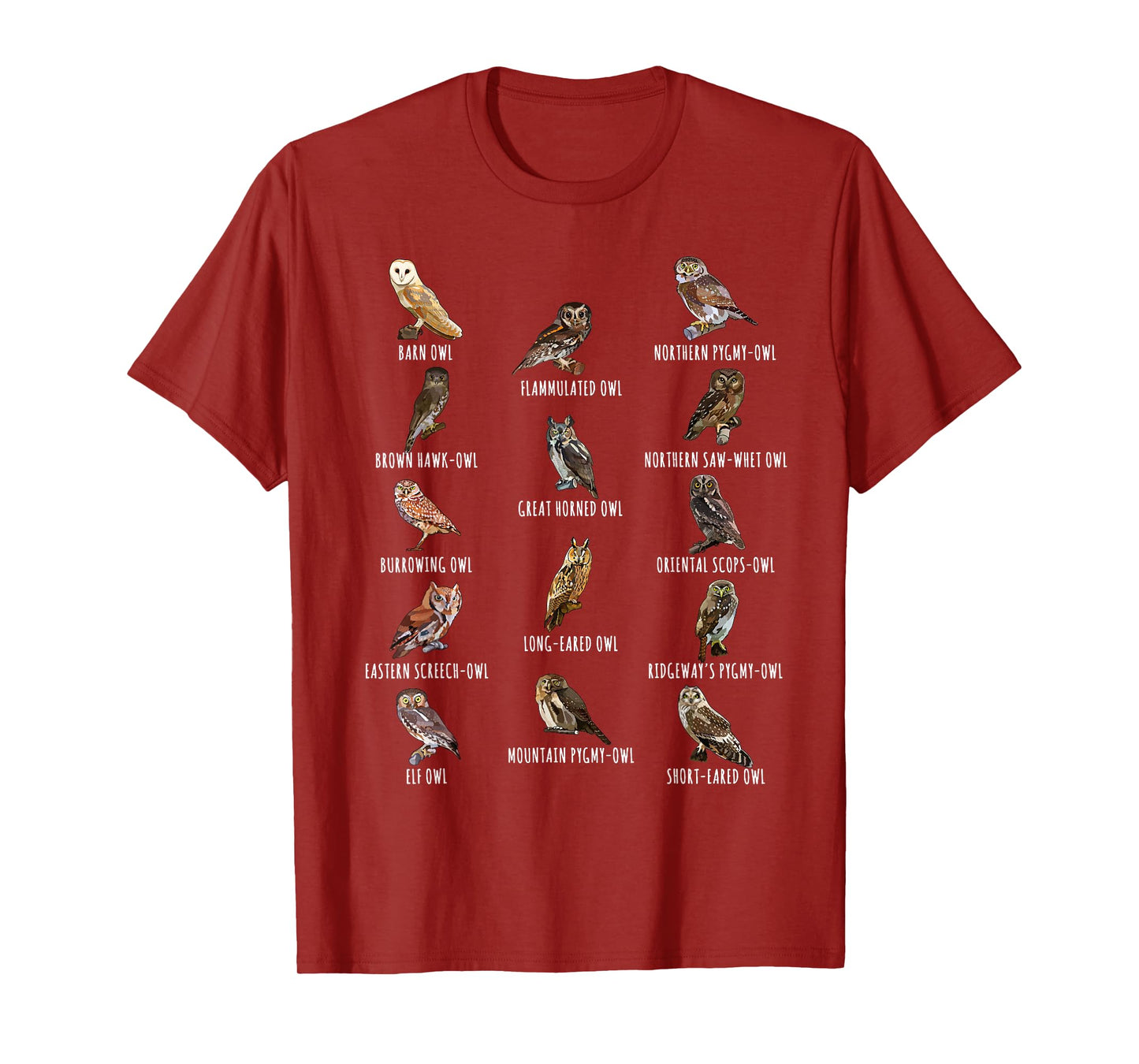 Different Owls Species Biology Types Of Owl Identification T-Shirt