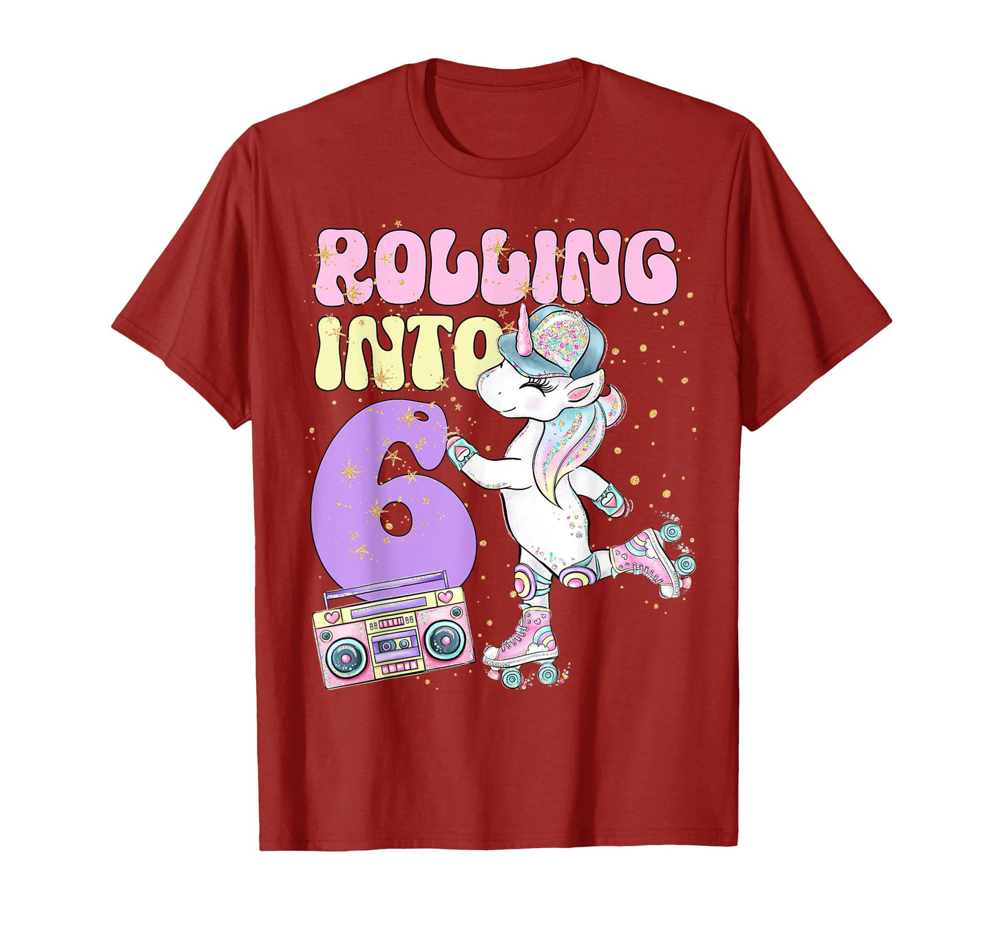 6th Birthday Roller Skate Party Unicorn Retro 90s Skating T-Shirt