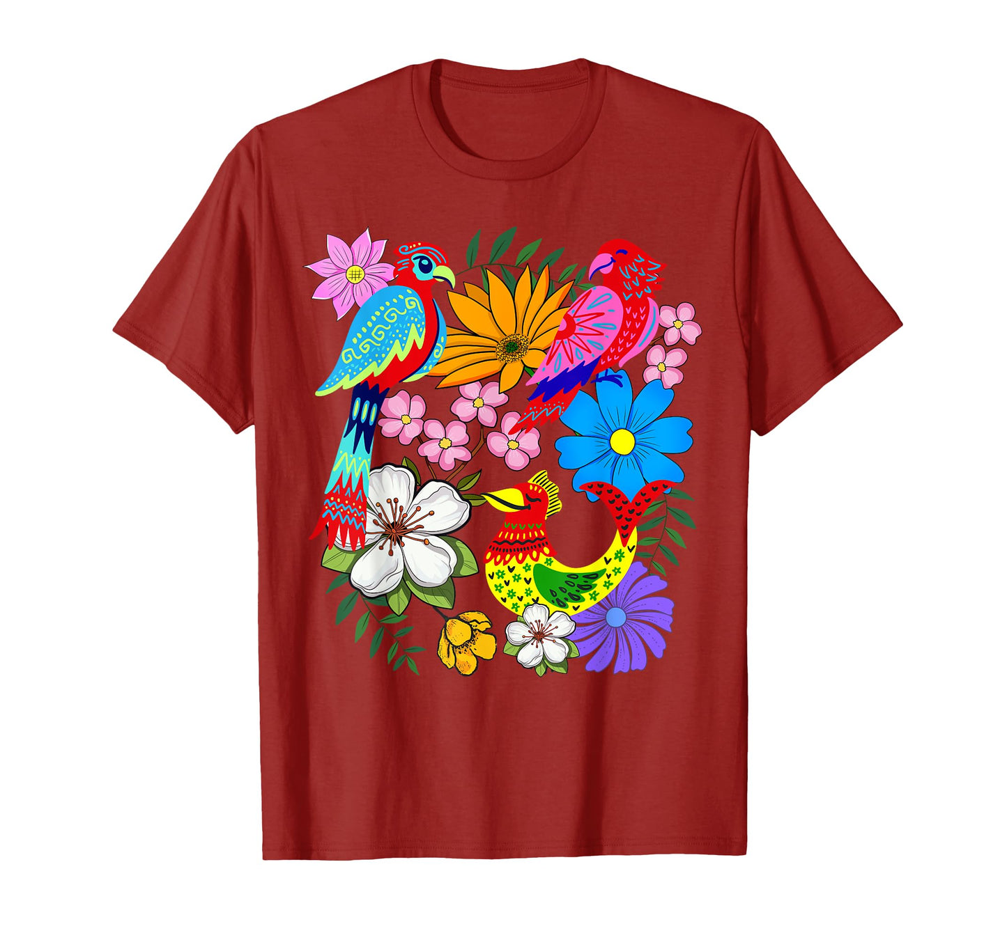 Birds and Flowers in Bold Boho Hippie Design Wildflowers T-Shirt