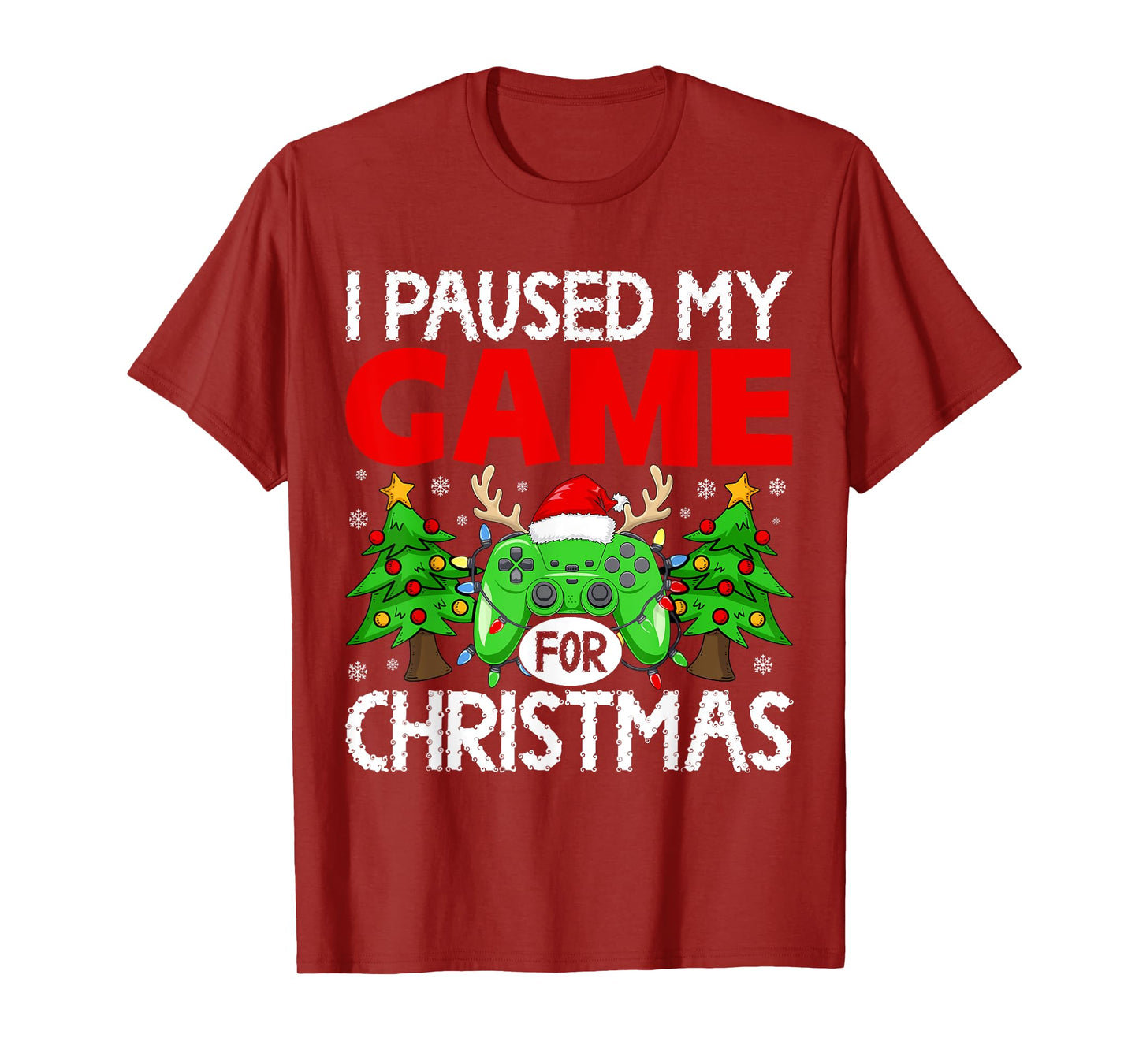Paused My Game Christmas Gamer Xmas Men Boys Kids Teen T-Shirt