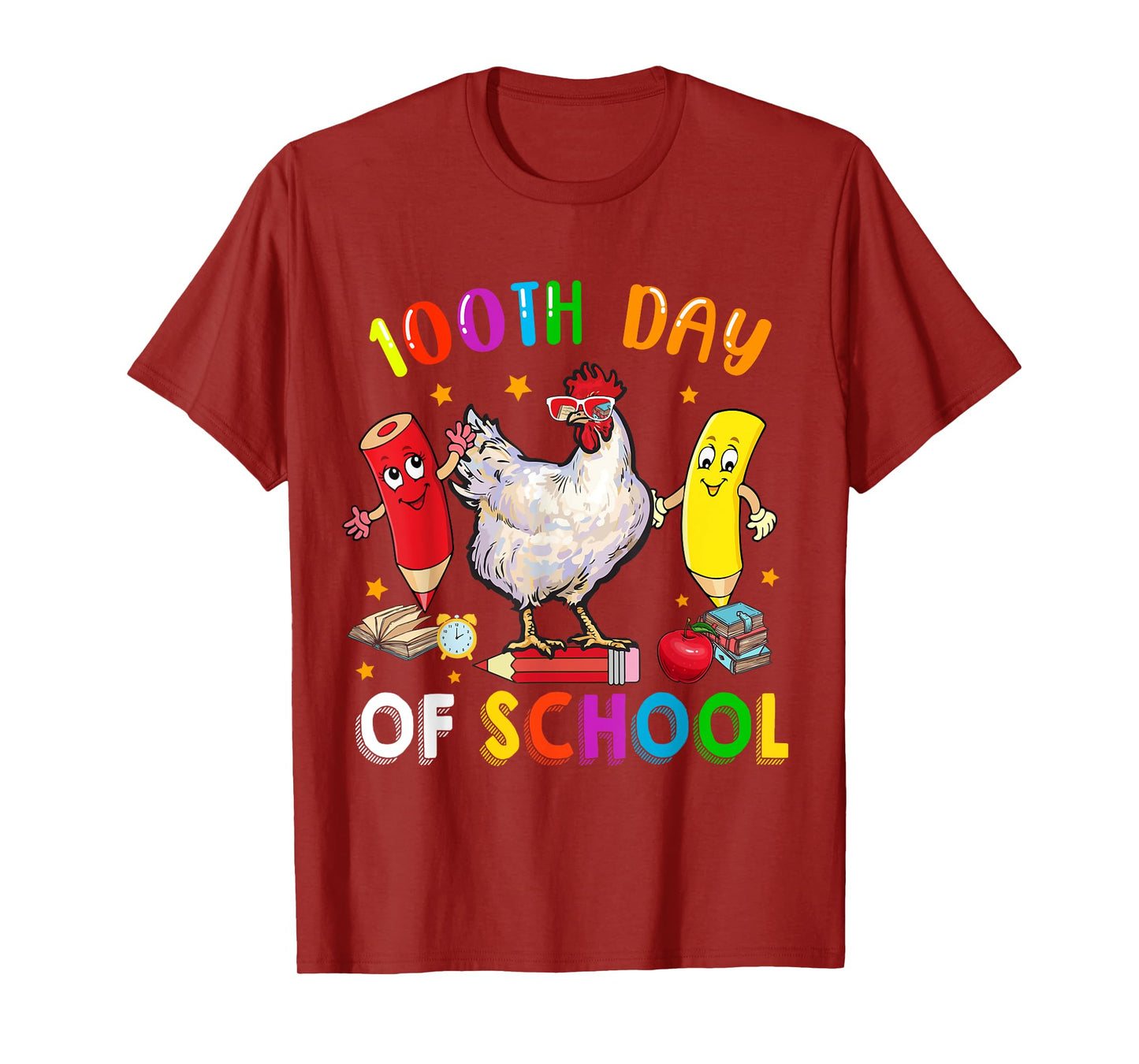 100th Days Of School Funny Chicken Sunglasses With Pencils T-Shirt