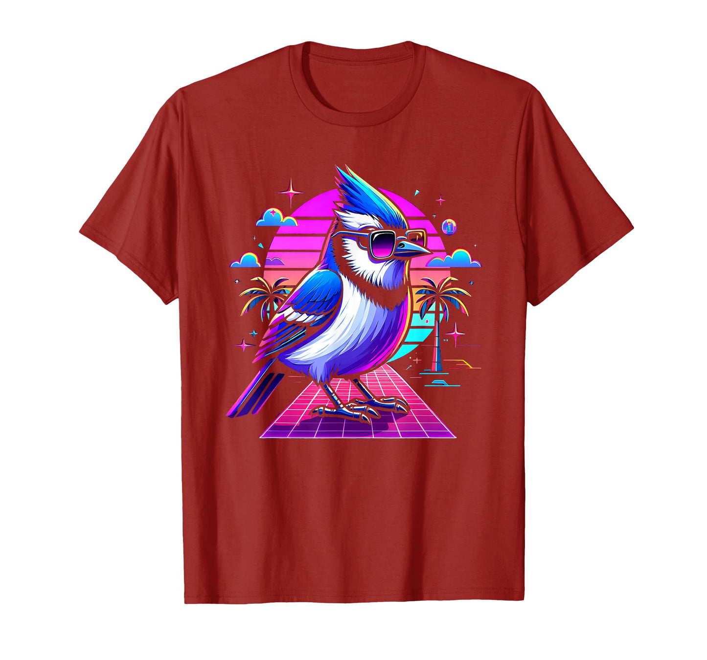 Cool Blue Jay Bird 80s Retrowave 90s Vaporwave Blue Jay Bird T-Shirt