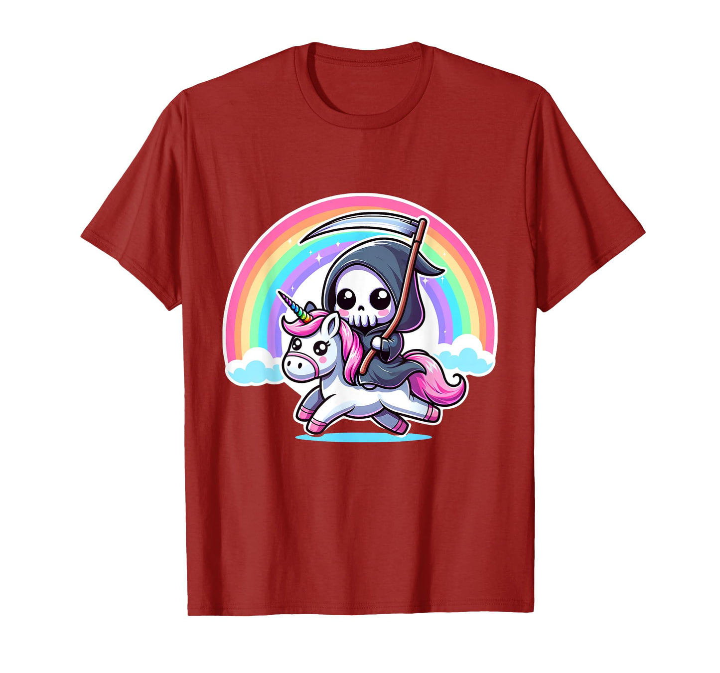 Grim Reaper Riding Unicorn Funny Rainbow Heavy Metal T-Shirt