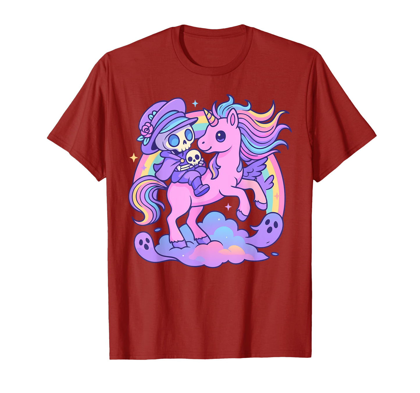 Pastel Goth Skeleton Rider & Unicorn - Kawaii Gothic T-Shirt