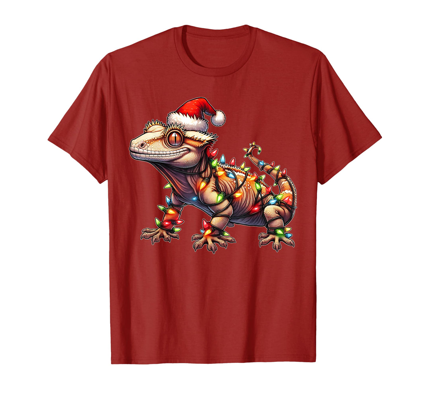 Crested Gecko Lizard Christmas Xmas T-Shirt - Unisex-Adult, Black, Small, Short Sleeve