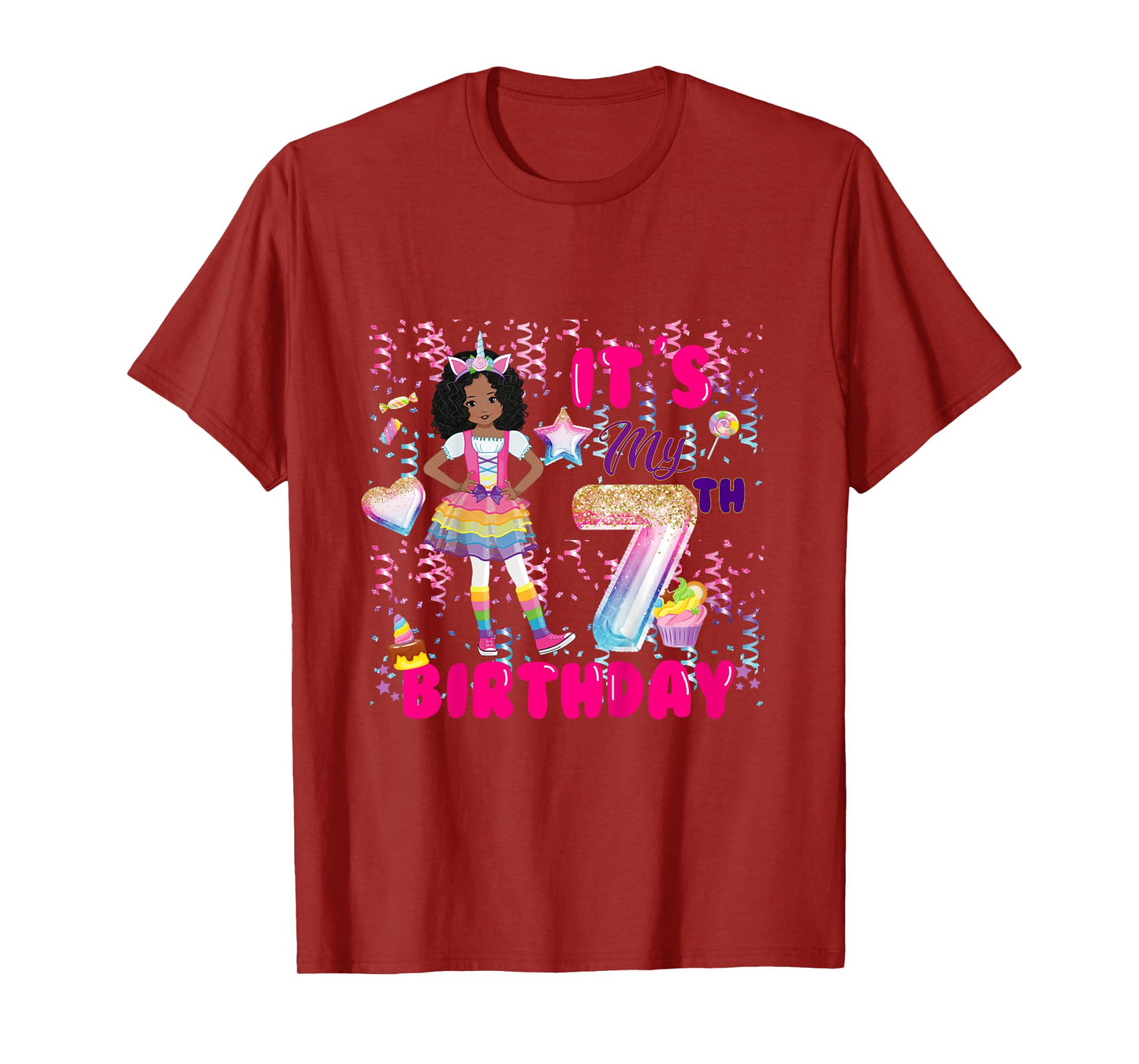 7th Birthday shirt Girls 7 yr African American 7th B-day T-Shirt