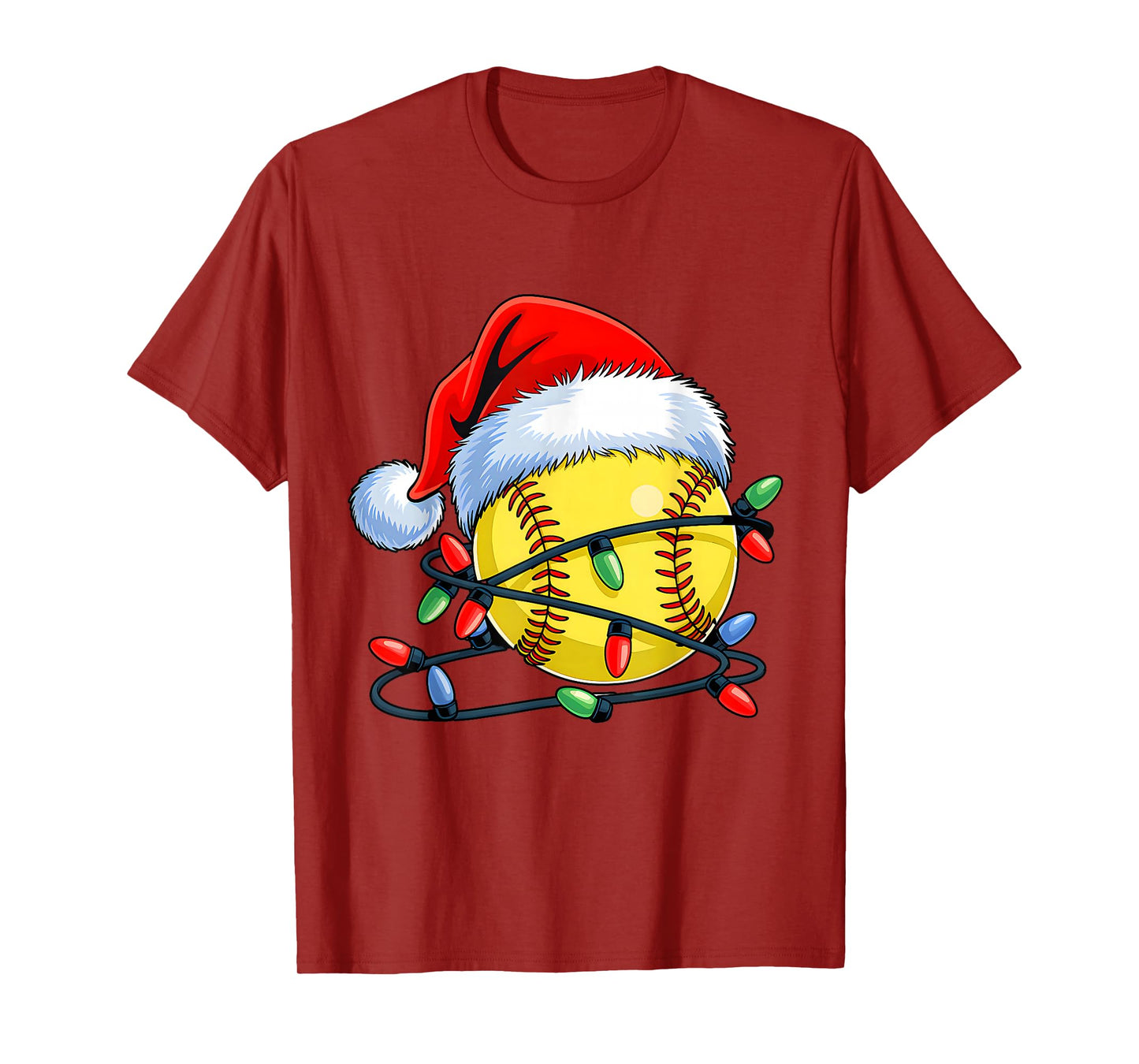 Softball Ball Santa Hat Xmas Funny Christmas Softball Lover T-Shirt