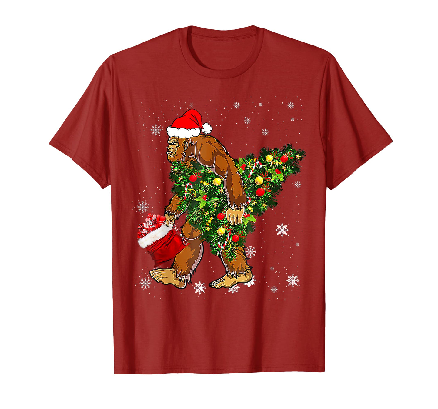 Bigfoot Carrying Christmas Tree Sasquatch Believer Pajama T-Shirt