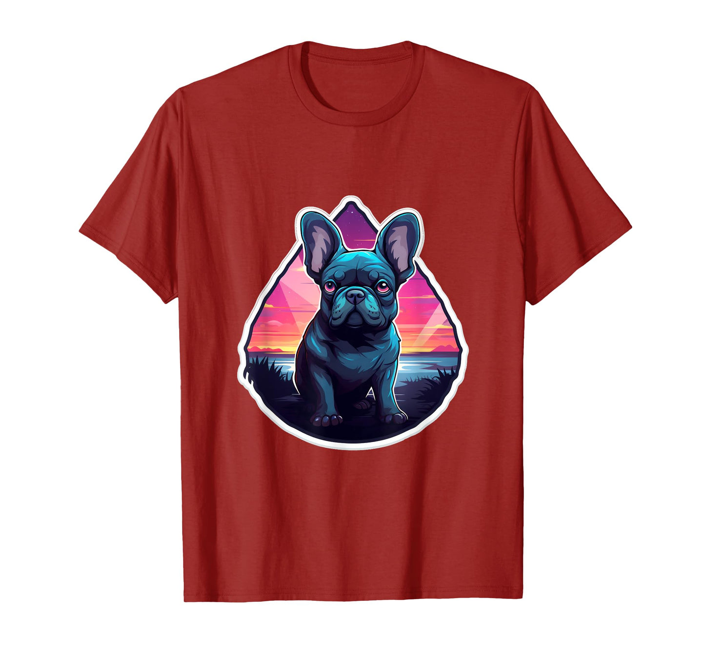 French Bulldog Tropical Summer Sunset 80's Retro Party Dog Men Women Kids T-Shirt