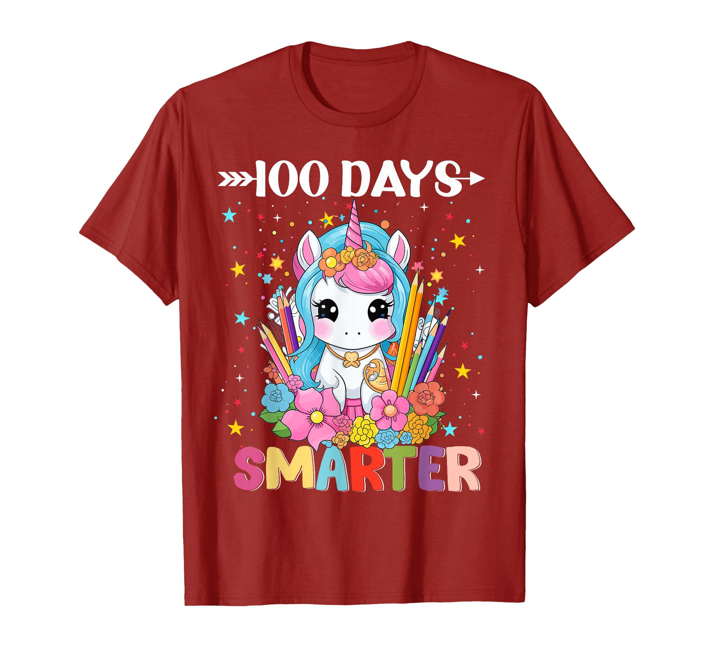 100 Days Smarter Happy 100th Day Of School Unicorn Girls T-Shirt