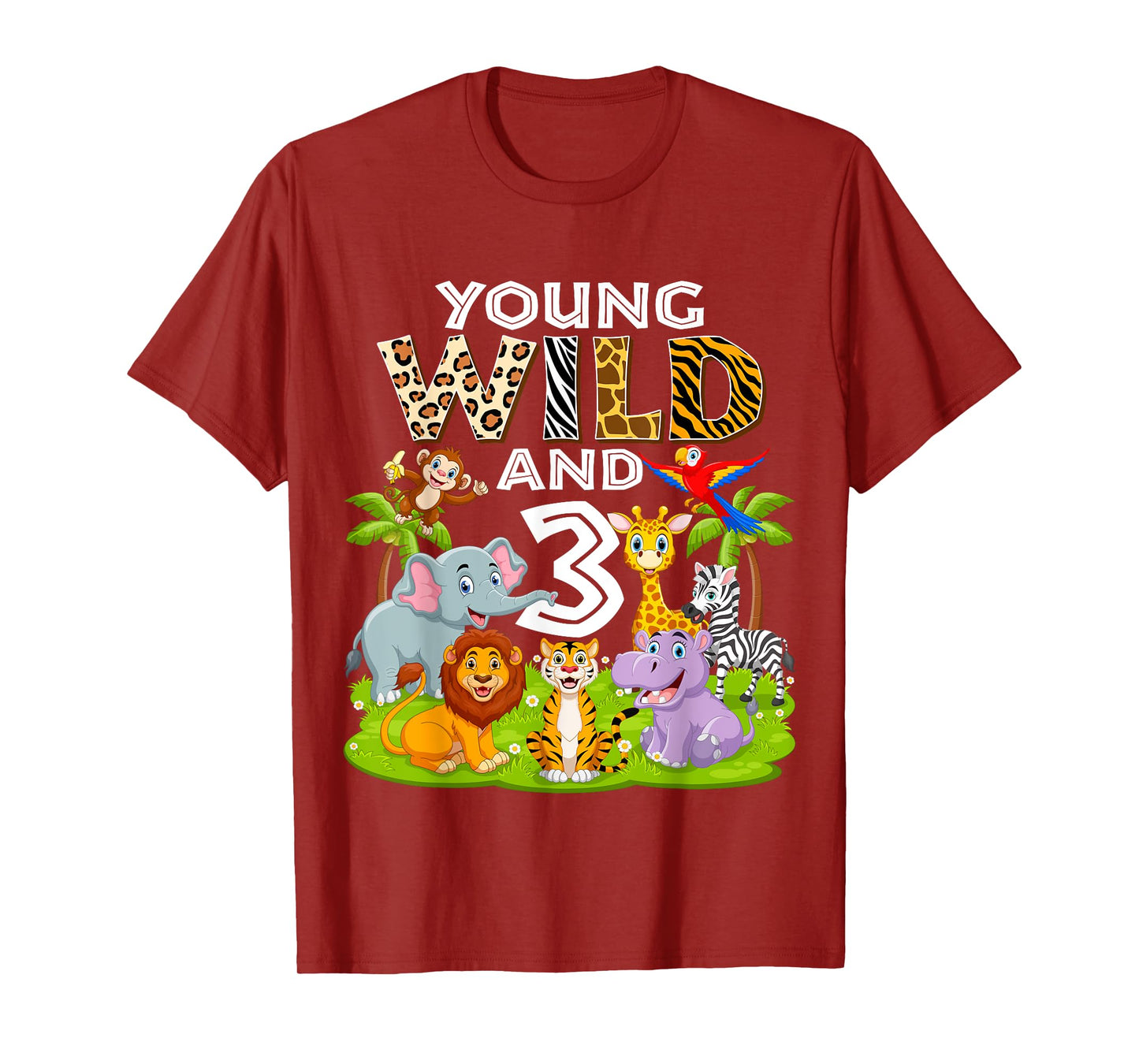Young Wild and 3 Zoo 3rd Birthday Animals Jungle Safari Kids T-Shirt