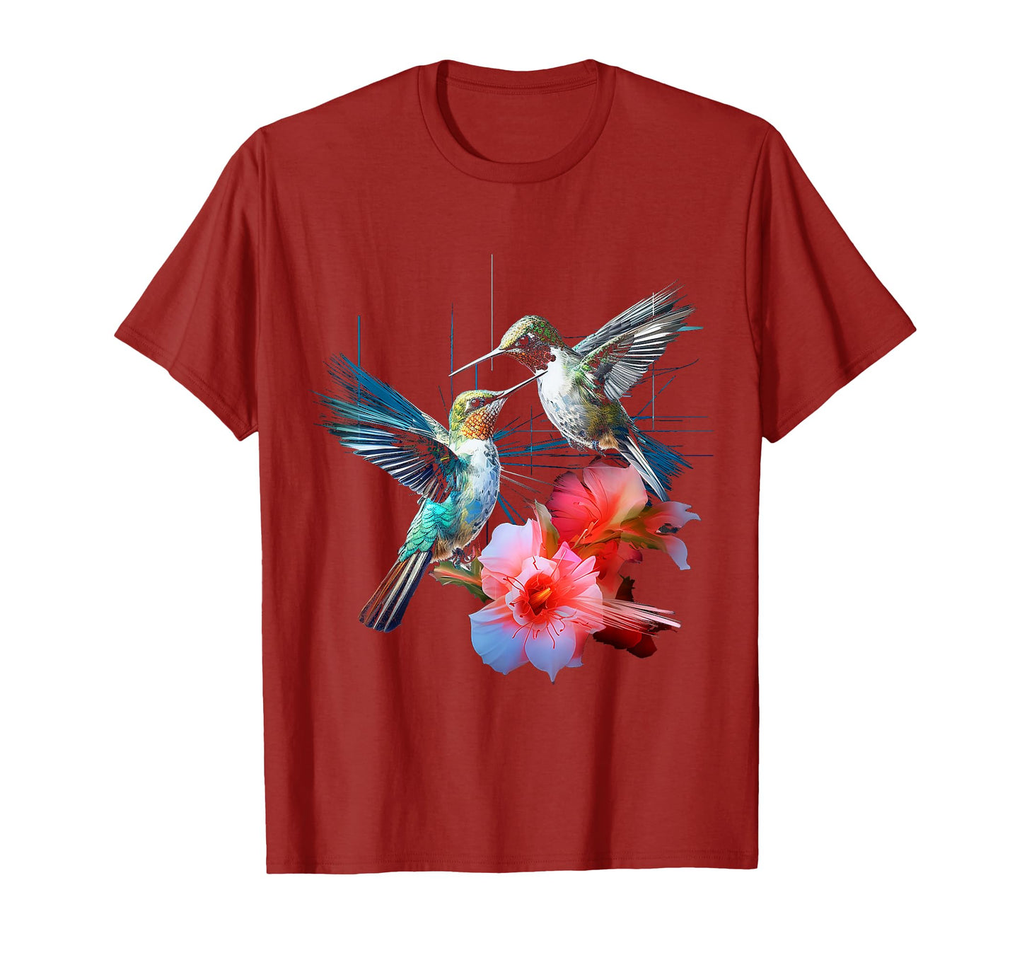 Hummingbird Flowers Fantasy Colorful Animal Art Bird T-Shirt