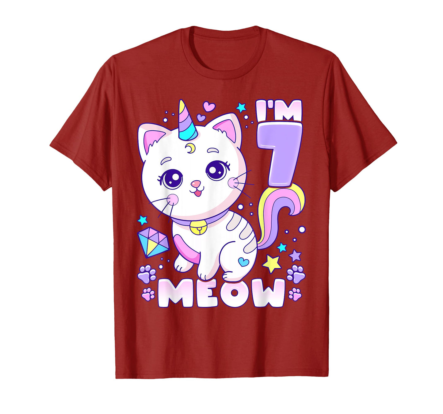 Birthday girl 7 years old, cat, unicorn, 7th birthday T-Shirt